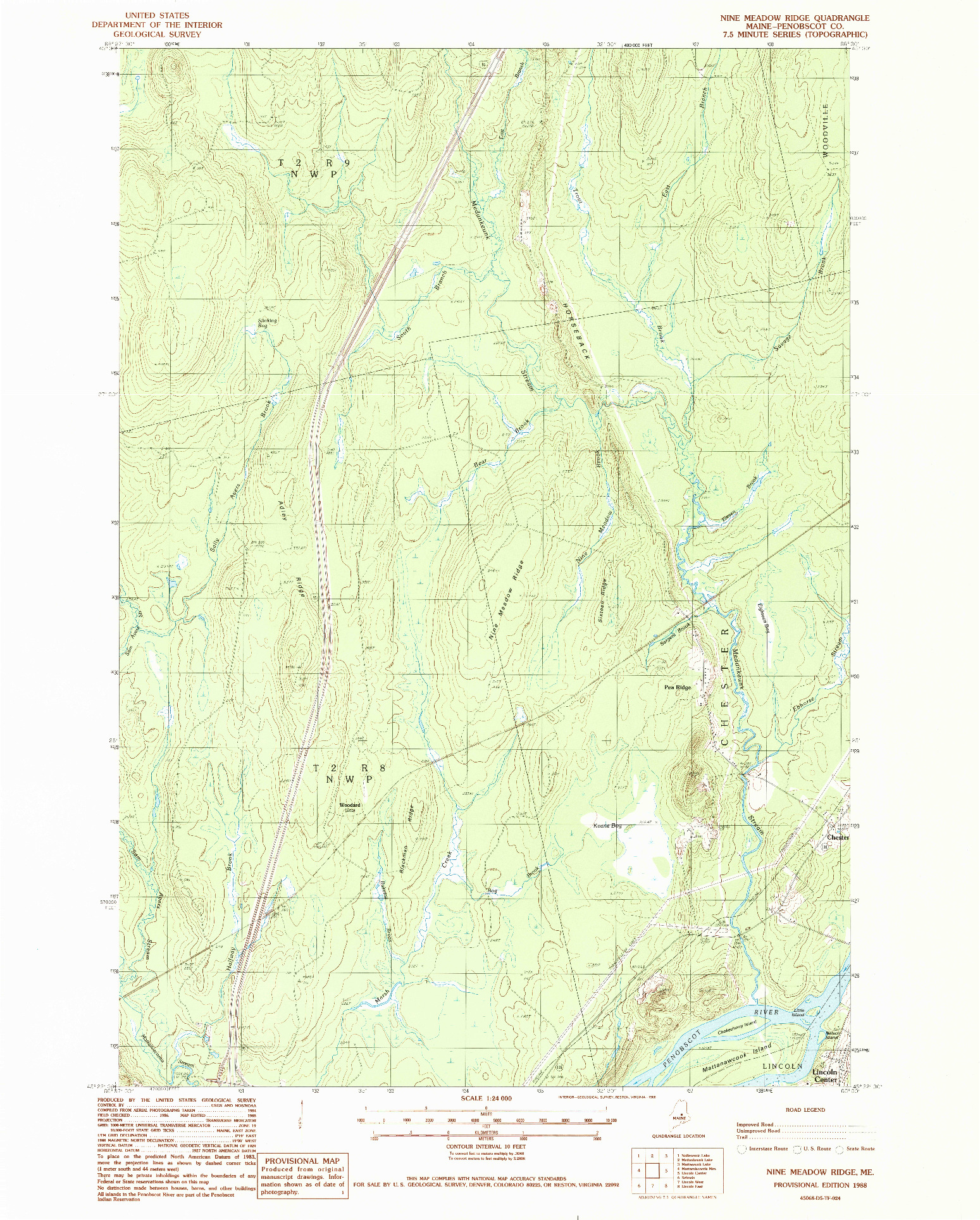 USGS 1:24000-SCALE QUADRANGLE FOR NINE MEADOW RIDGE, ME 1988