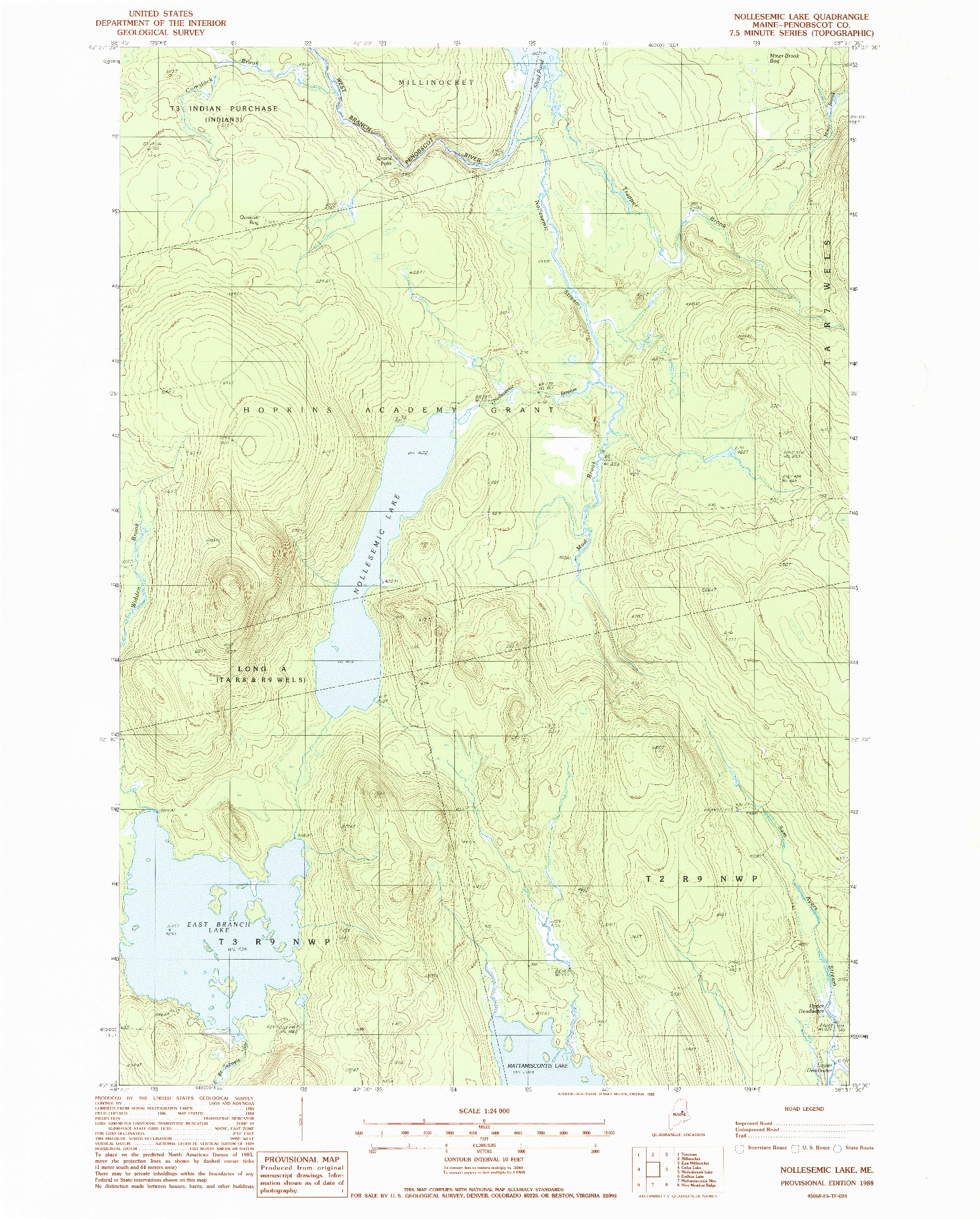 USGS 1:24000-SCALE QUADRANGLE FOR NOLLESEMIC LAKE, ME 1988