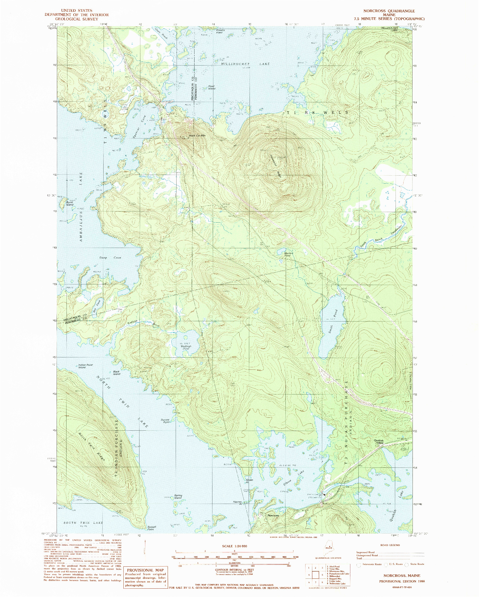 USGS 1:24000-SCALE QUADRANGLE FOR NORCROSS, ME 1988