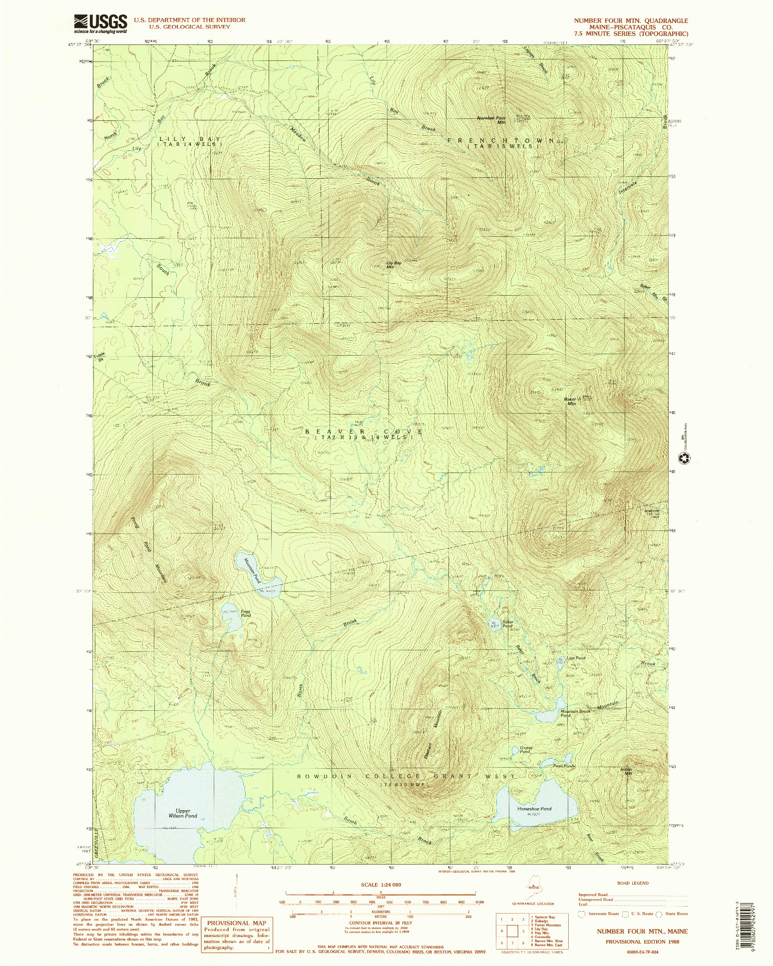 USGS 1:24000-SCALE QUADRANGLE FOR NUMBER FOUR MTN., ME 1988