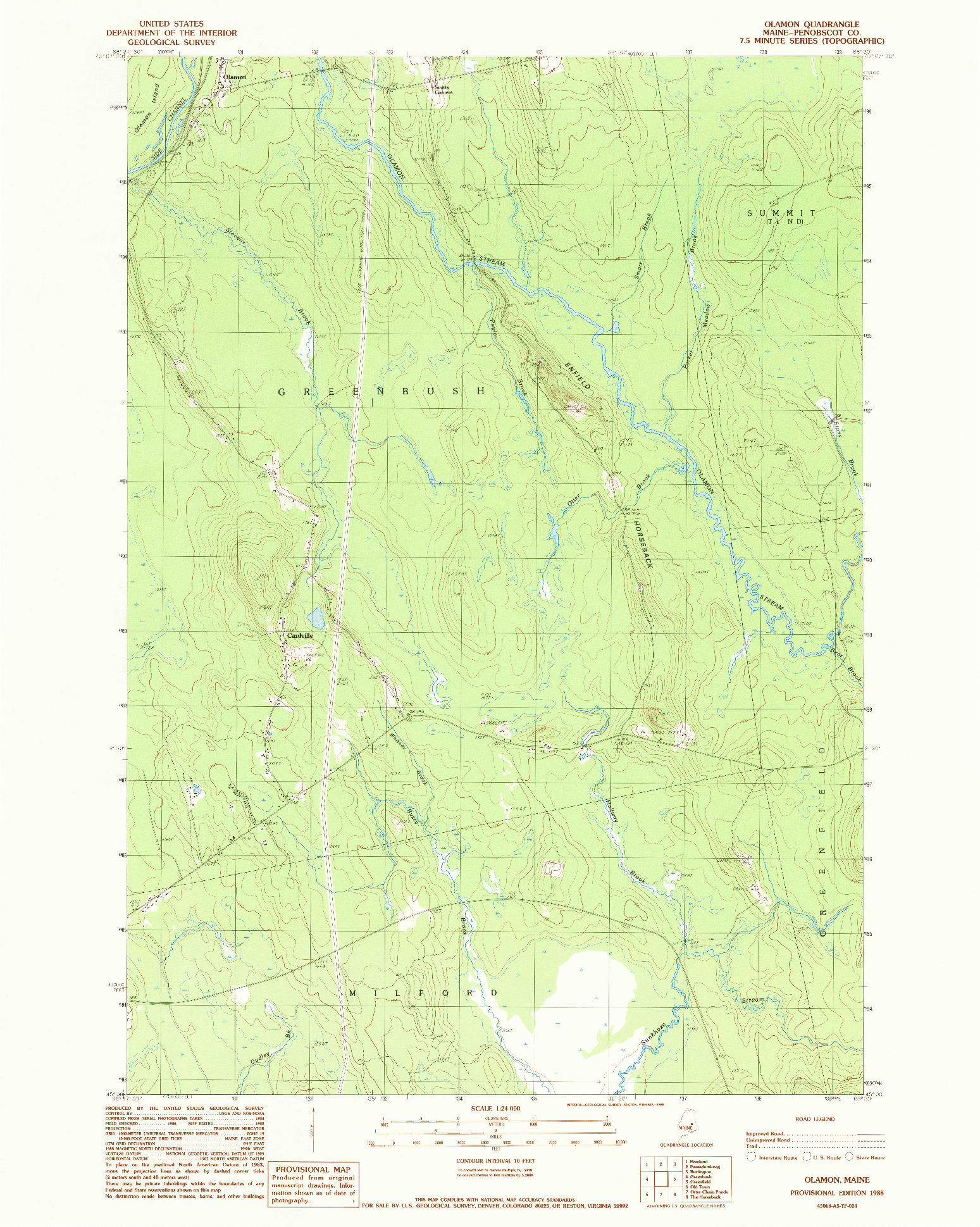 USGS 1:24000-SCALE QUADRANGLE FOR OLAMON, ME 1988