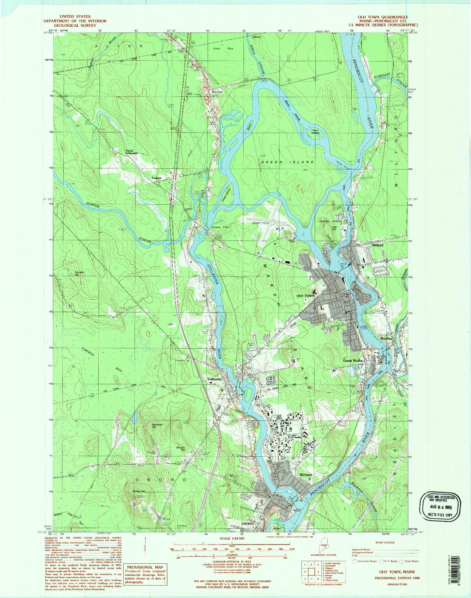 USGS 1:24000-SCALE QUADRANGLE FOR OLD TOWN, ME 1988