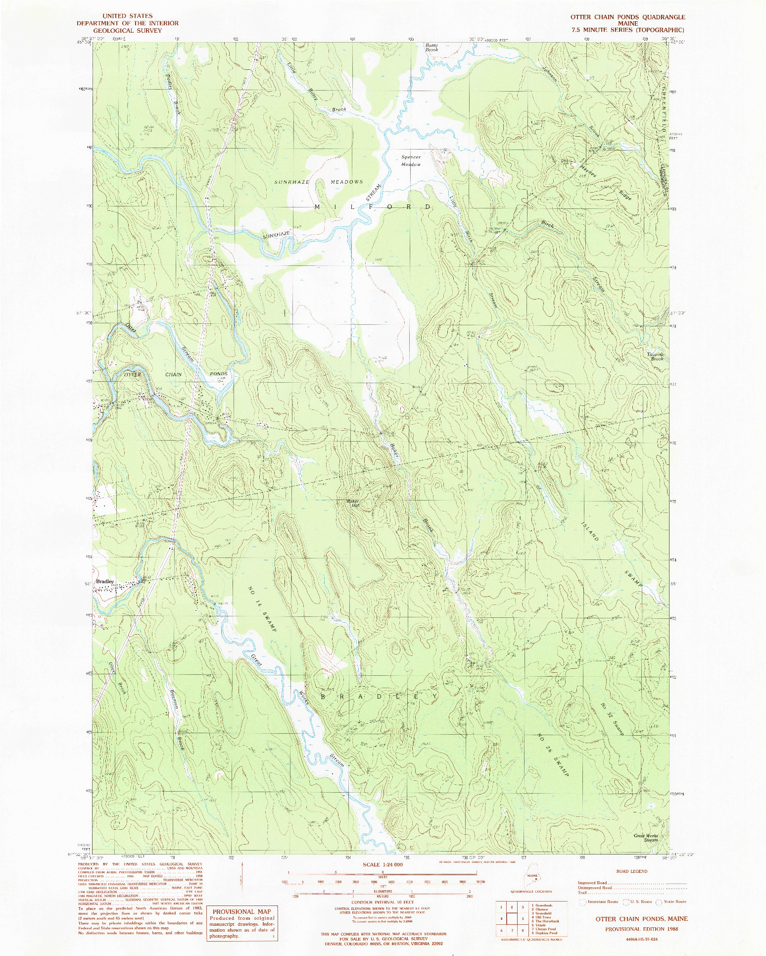 USGS 1:24000-SCALE QUADRANGLE FOR OTTER CHAIN PONDS, ME 1988