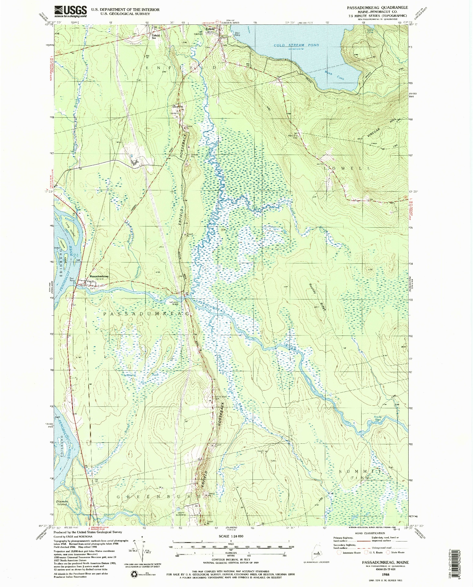 USGS 1:24000-SCALE QUADRANGLE FOR PASSADUMKEAG, ME 1988