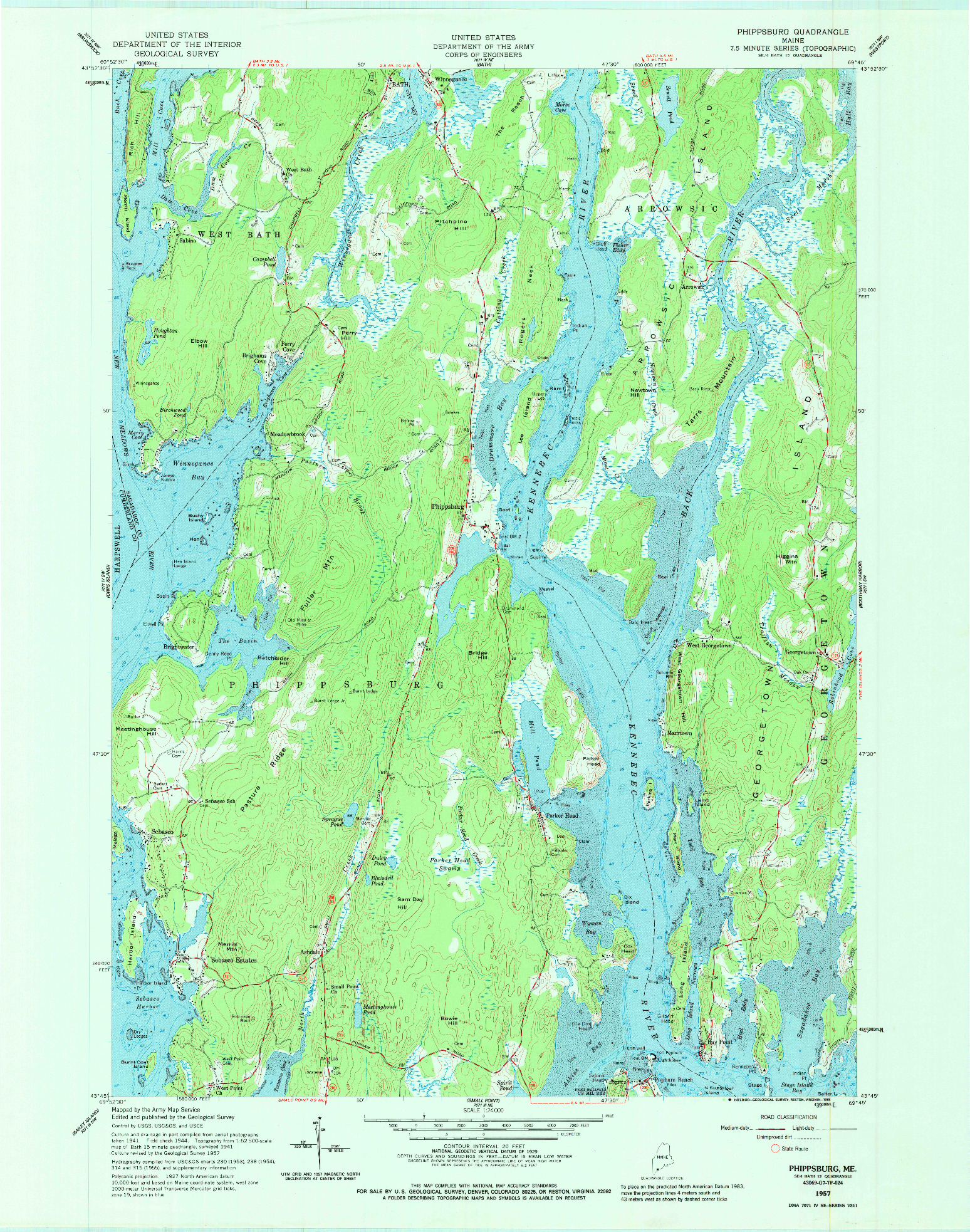 USGS 1:24000-SCALE QUADRANGLE FOR PHIPPSBURG, ME 1957