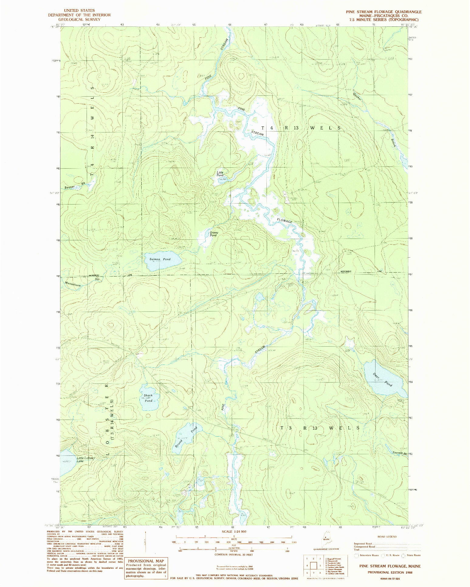 USGS 1:24000-SCALE QUADRANGLE FOR PINE STREAM FLOWAGE, ME 1988