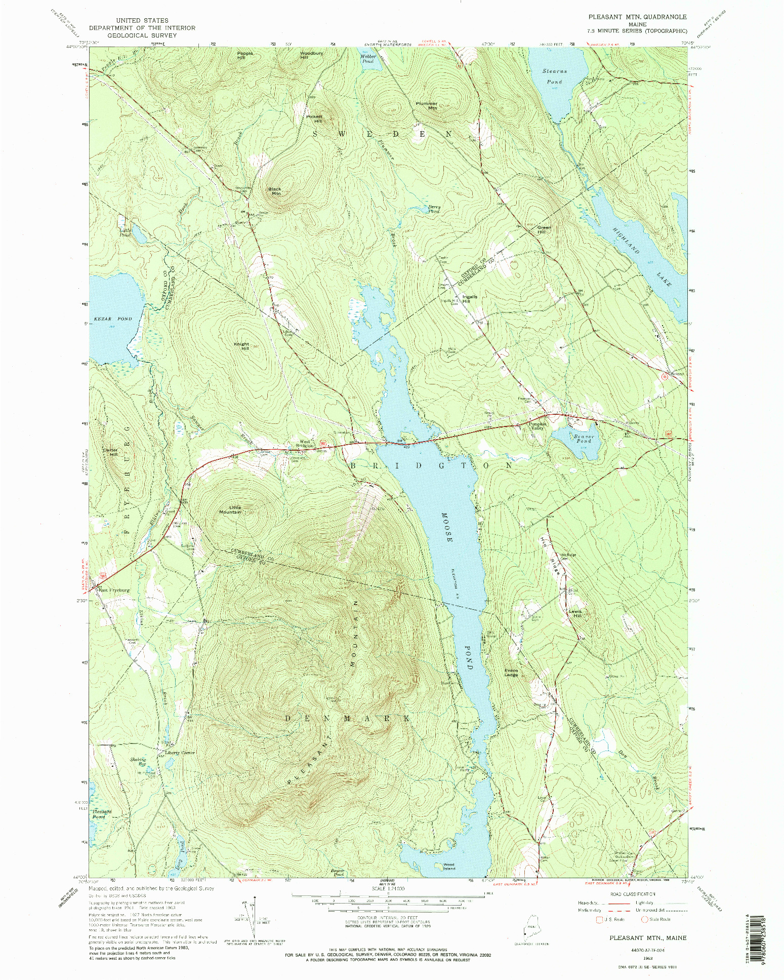 USGS 1:24000-SCALE QUADRANGLE FOR PLEASANT MTN, ME 1963