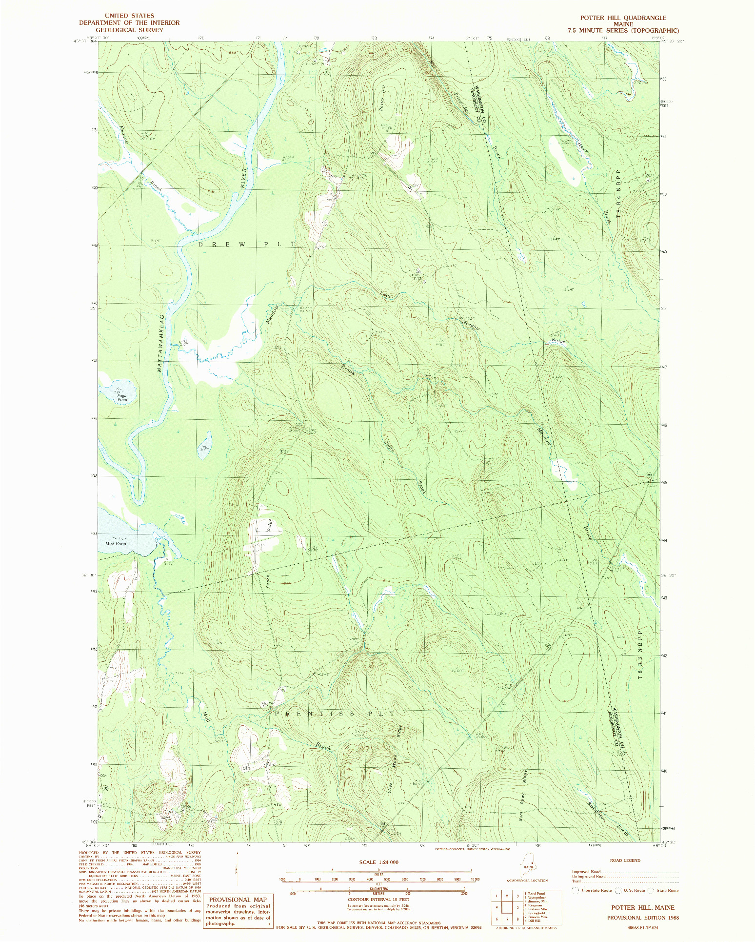 USGS 1:24000-SCALE QUADRANGLE FOR POTTER HILL, ME 1988