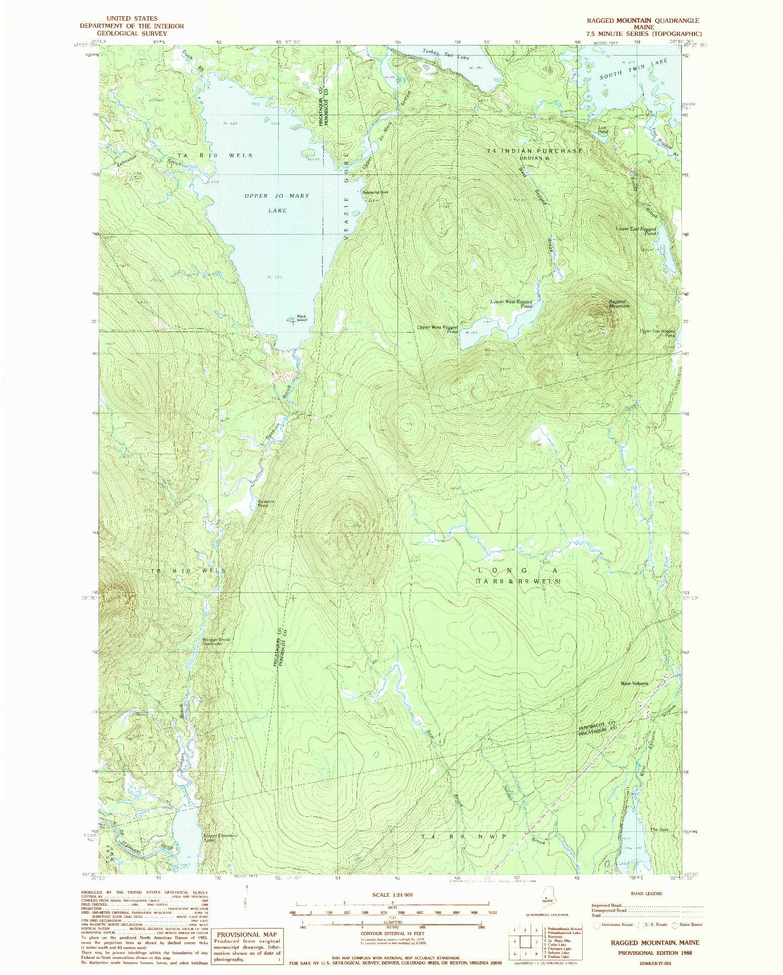 USGS 1:24000-SCALE QUADRANGLE FOR RAGGED MOUNTAIN, ME 1988