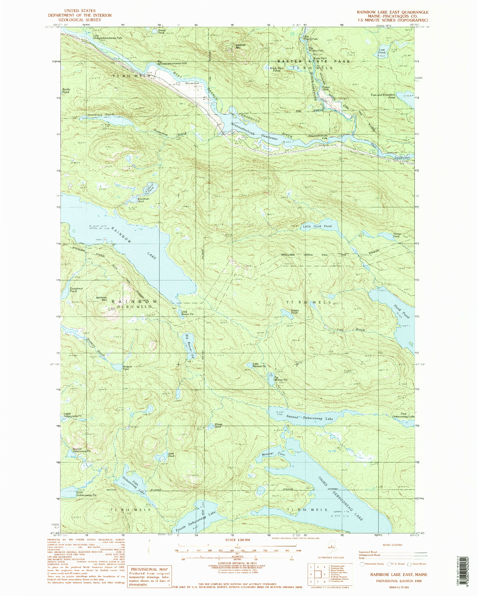 USGS 1:24000-SCALE QUADRANGLE FOR RAINBOW LAKE EAST, ME 1988