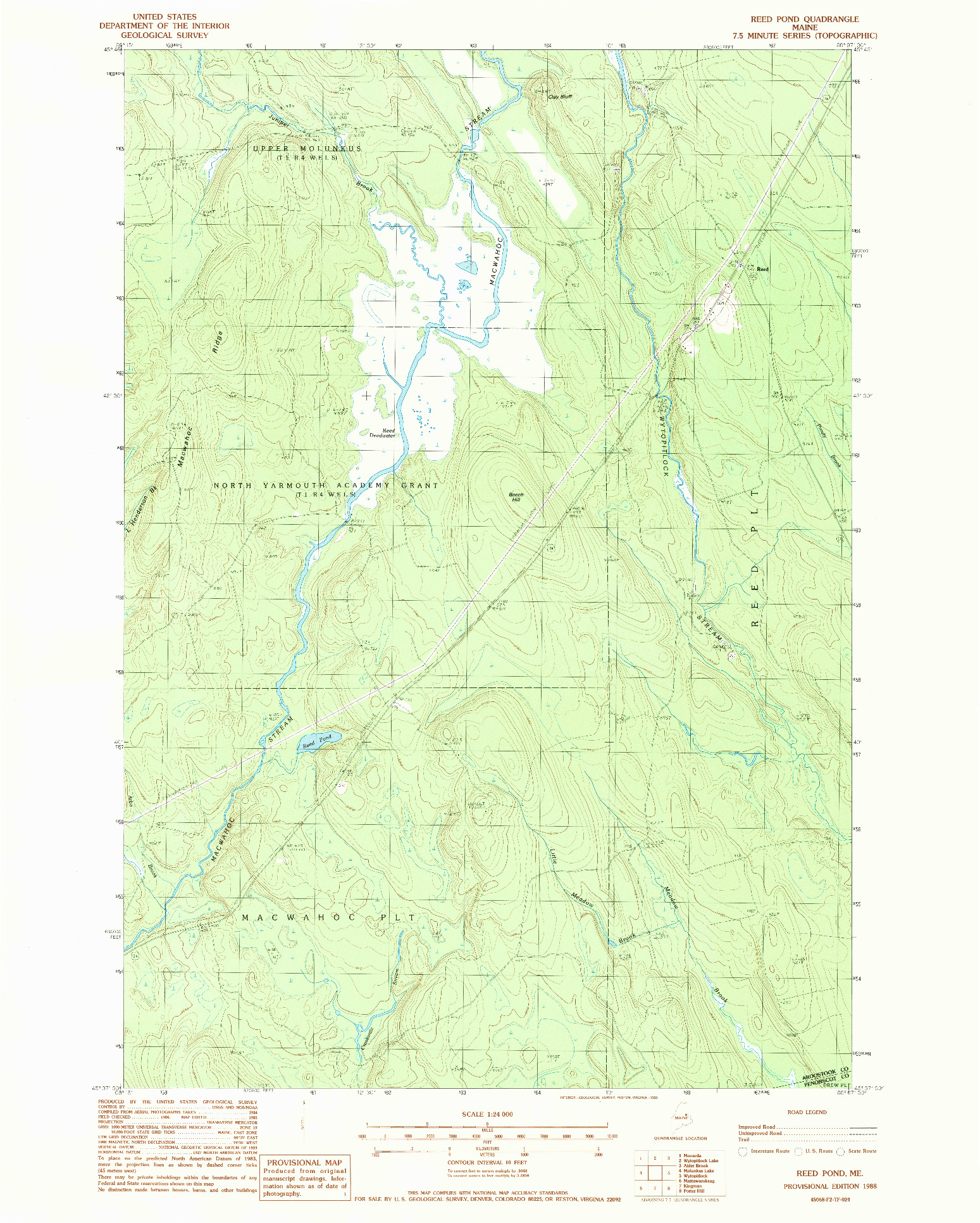 USGS 1:24000-SCALE QUADRANGLE FOR REED POND, ME 1988