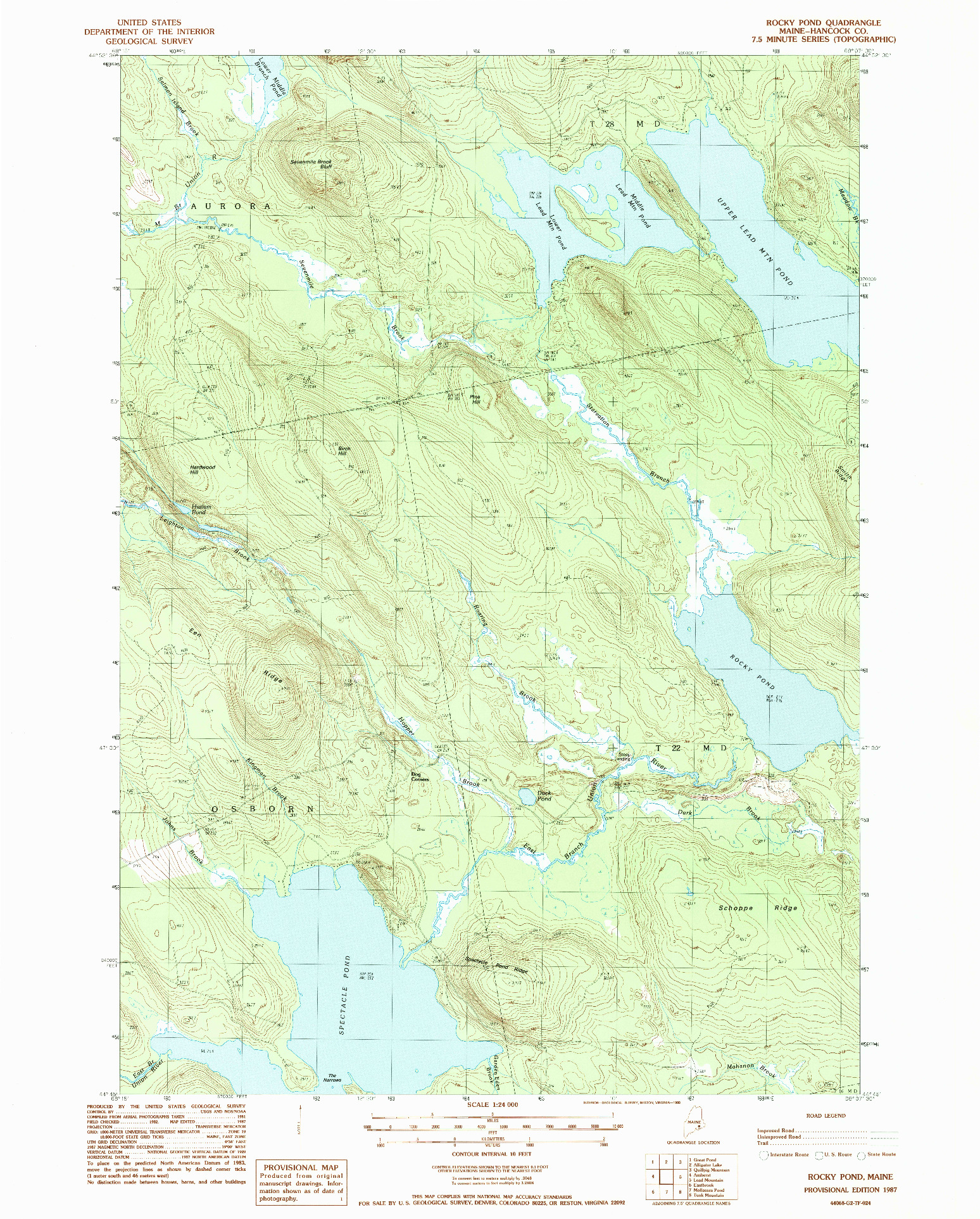 USGS 1:24000-SCALE QUADRANGLE FOR ROCKY POND, ME 1987