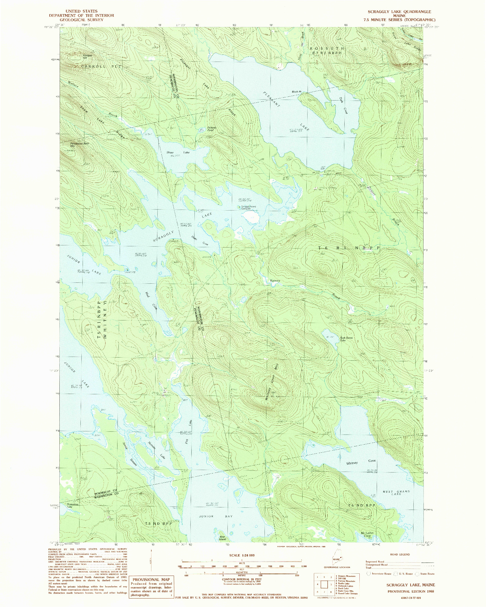 USGS 1:24000-SCALE QUADRANGLE FOR SCRAGGLY LAKE, ME 1988