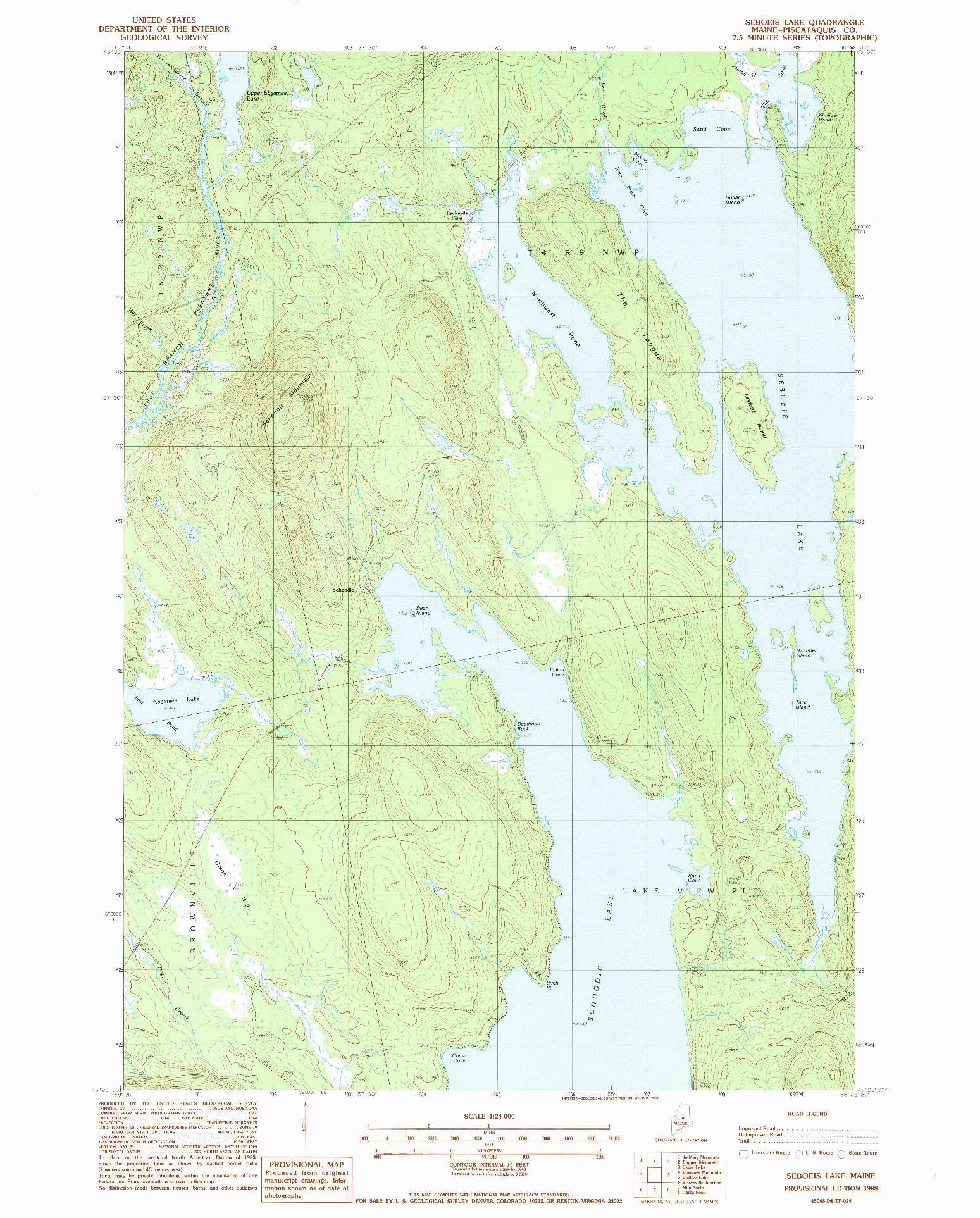 USGS 1:24000-SCALE QUADRANGLE FOR SEBOEIS LAKE, ME 1988