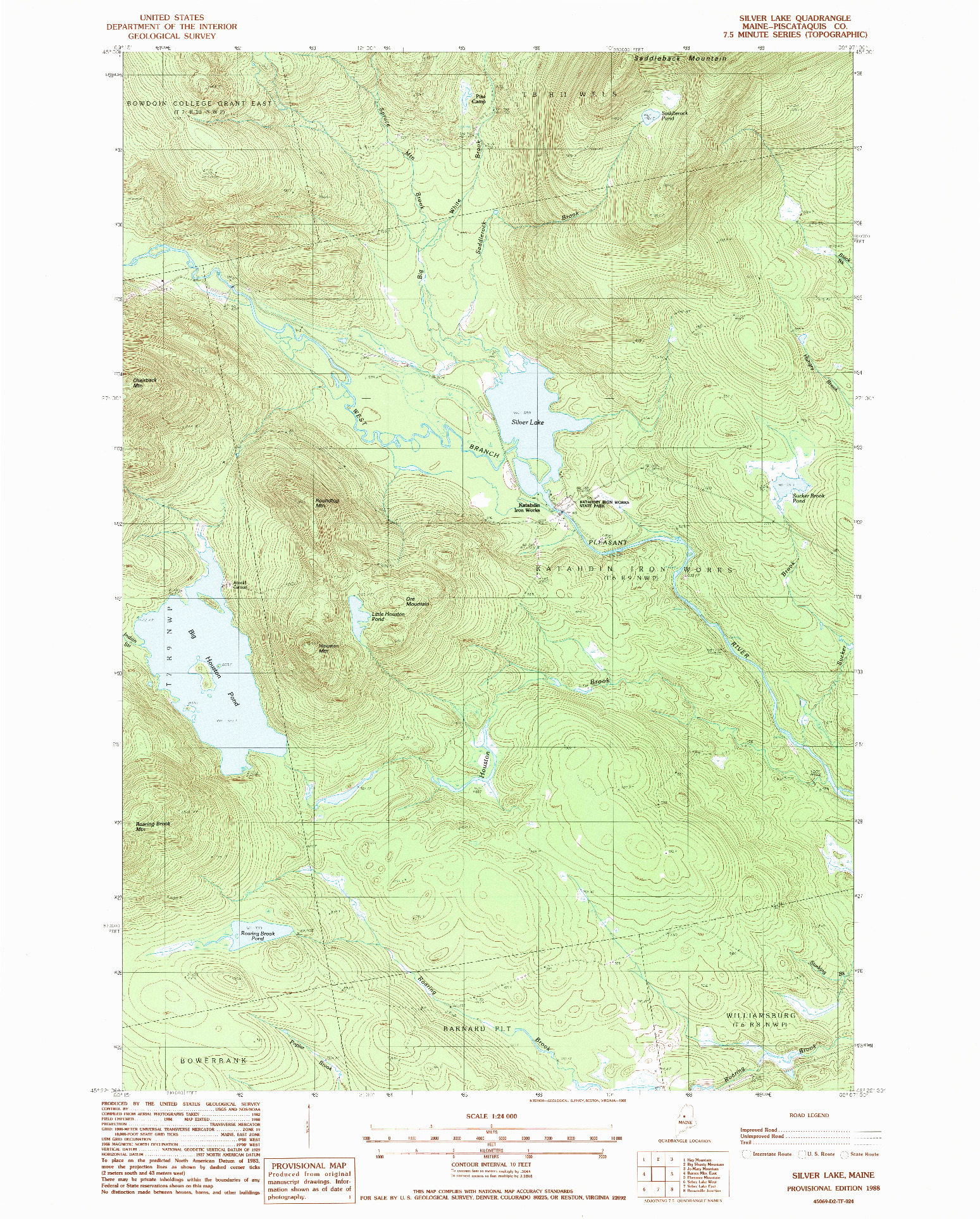 USGS 1:24000-SCALE QUADRANGLE FOR SILVER LAKE, ME 1988