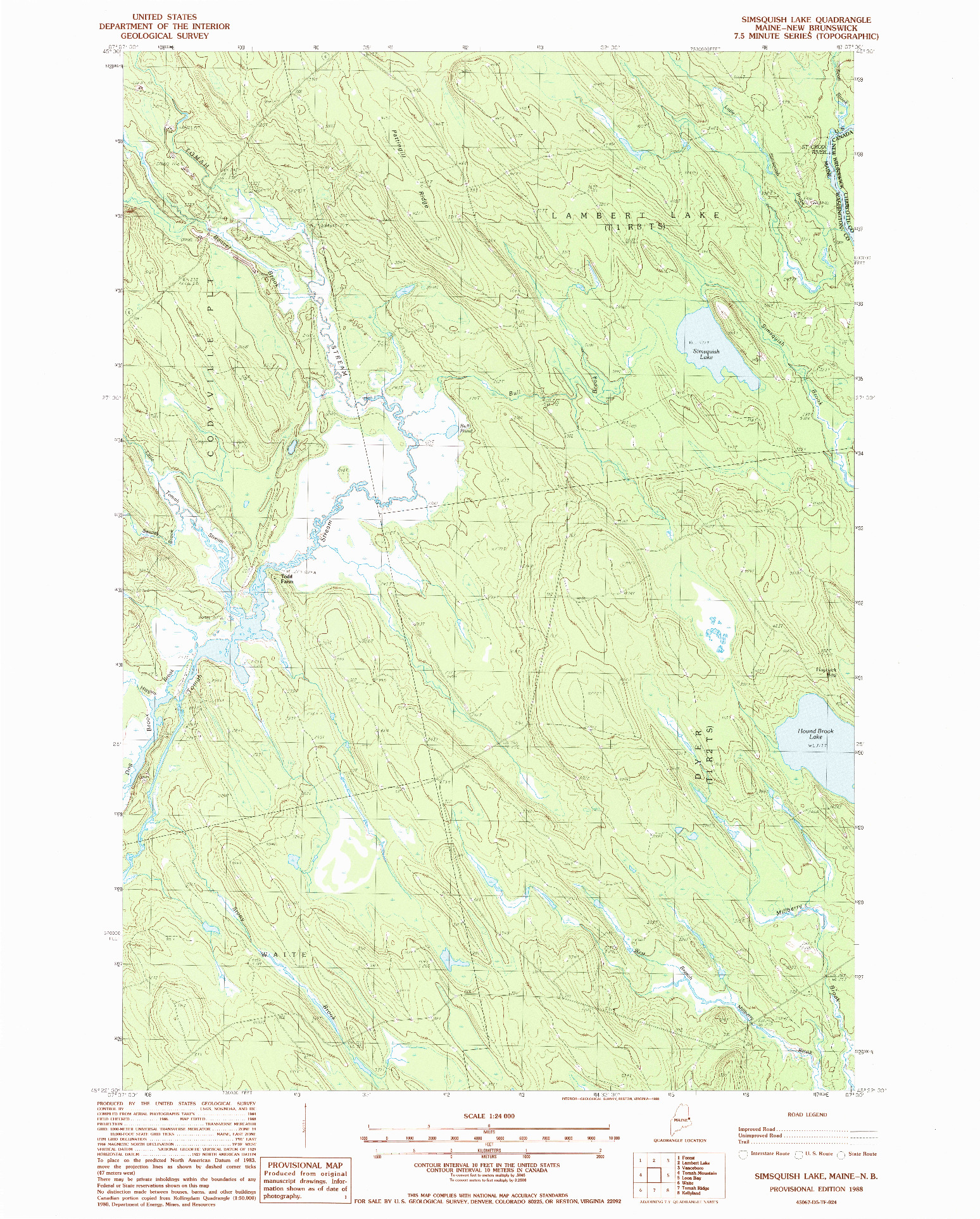 USGS 1:24000-SCALE QUADRANGLE FOR SIMSQUISH LAKE, ME 1988