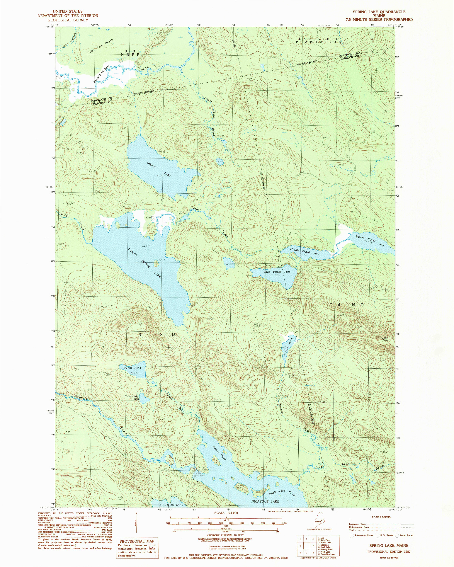 USGS 1:24000-SCALE QUADRANGLE FOR SPRING LAKE, ME 1987