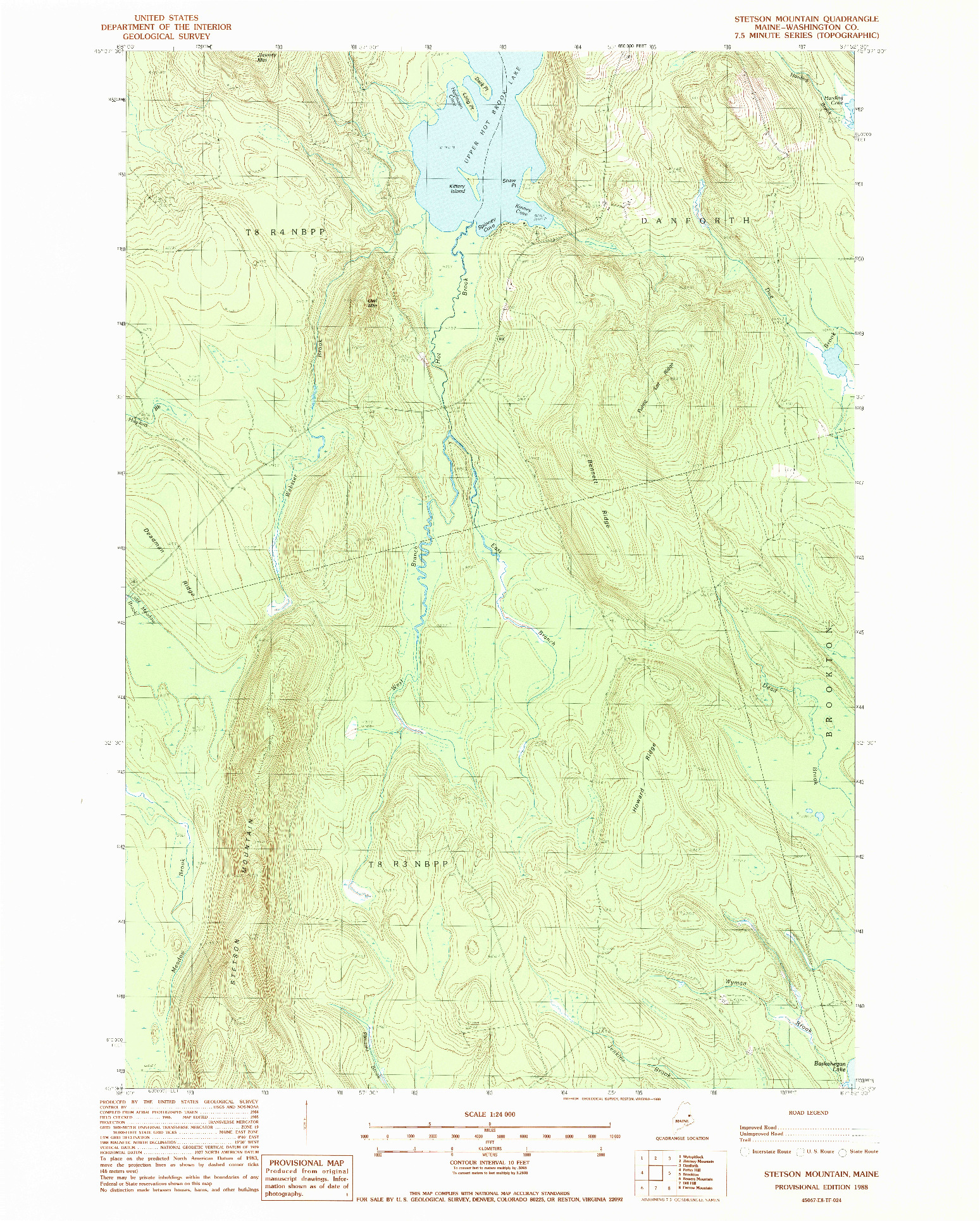 USGS 1:24000-SCALE QUADRANGLE FOR STETSON MOUNTAIN, ME 1988