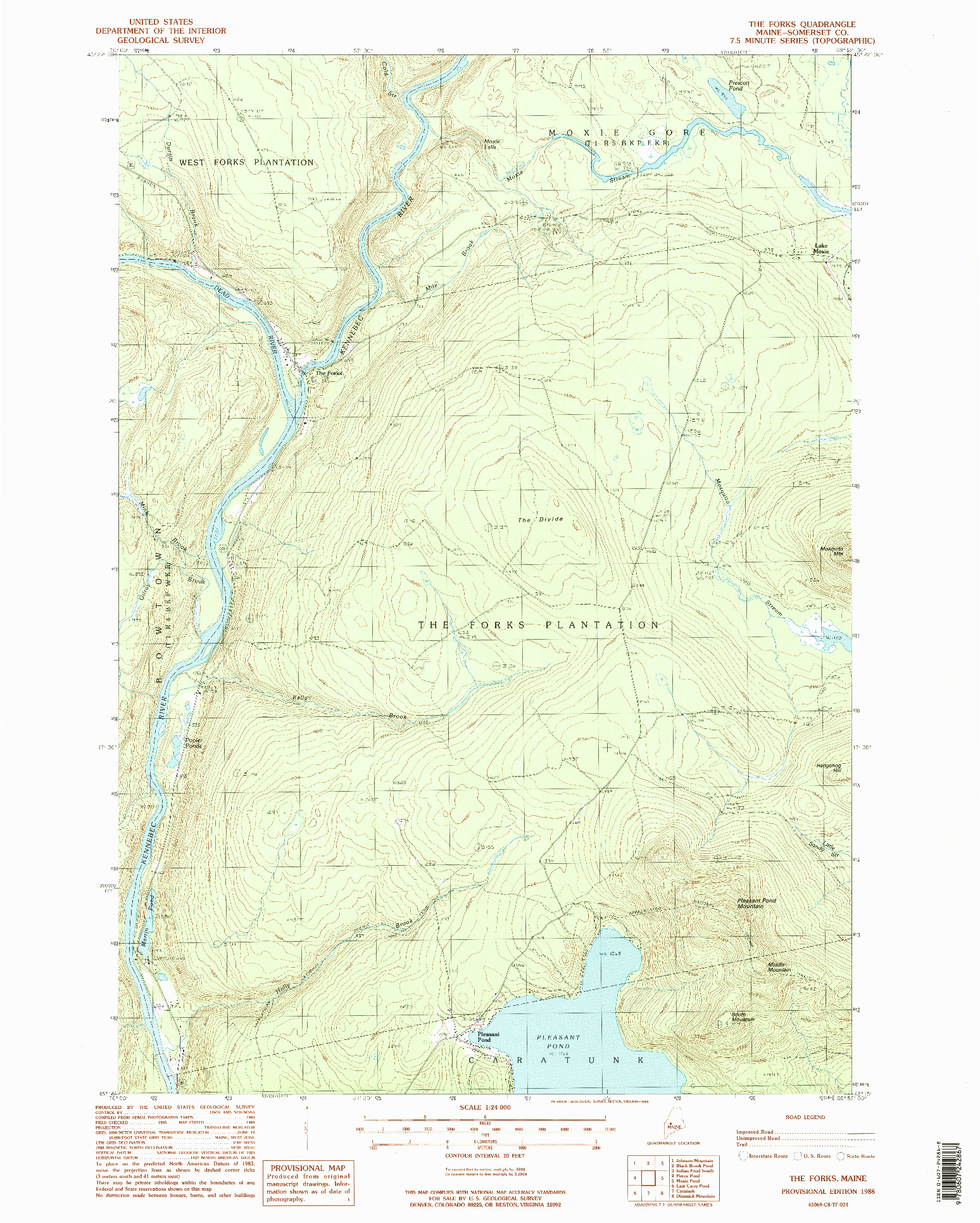 USGS 1:24000-SCALE QUADRANGLE FOR THE FORKS, ME 1988