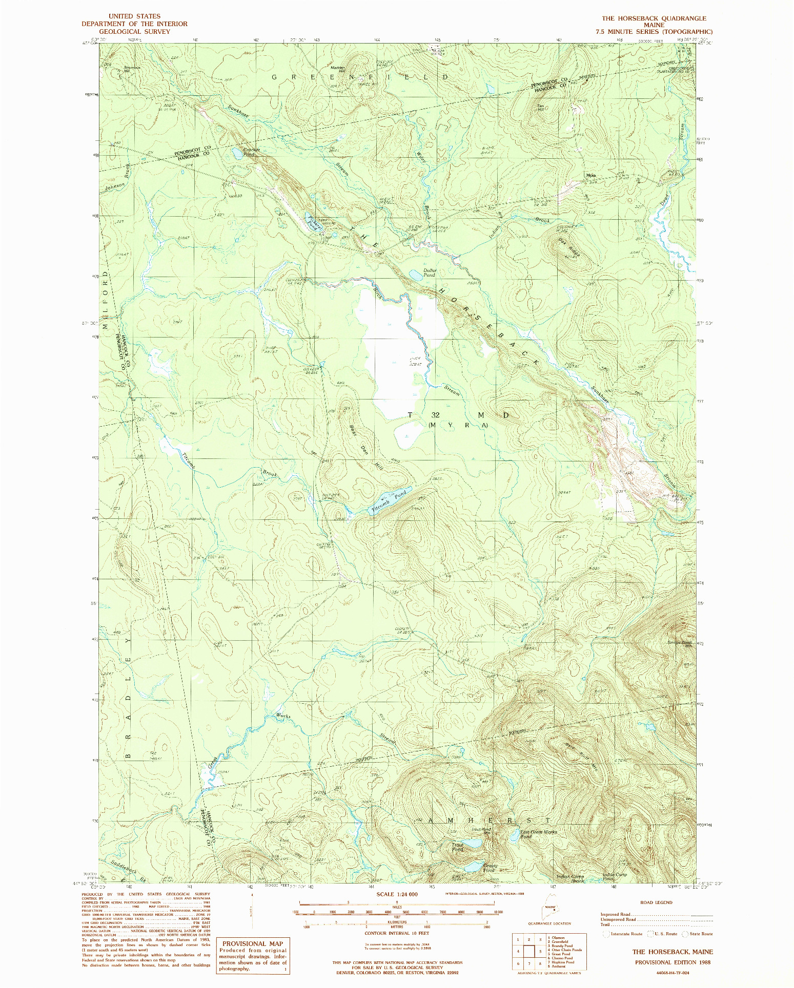 USGS 1:24000-SCALE QUADRANGLE FOR THE HORSEBACK, ME 1988