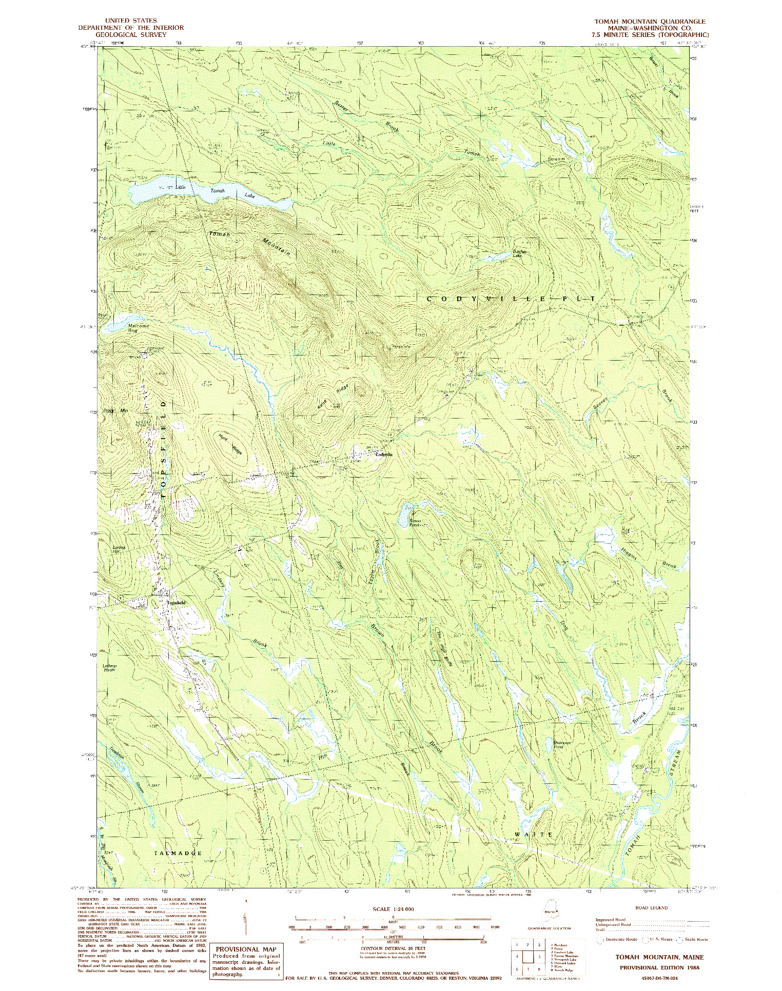 USGS 1:24000-SCALE QUADRANGLE FOR TOMAH MOUNTAIN, ME 1988