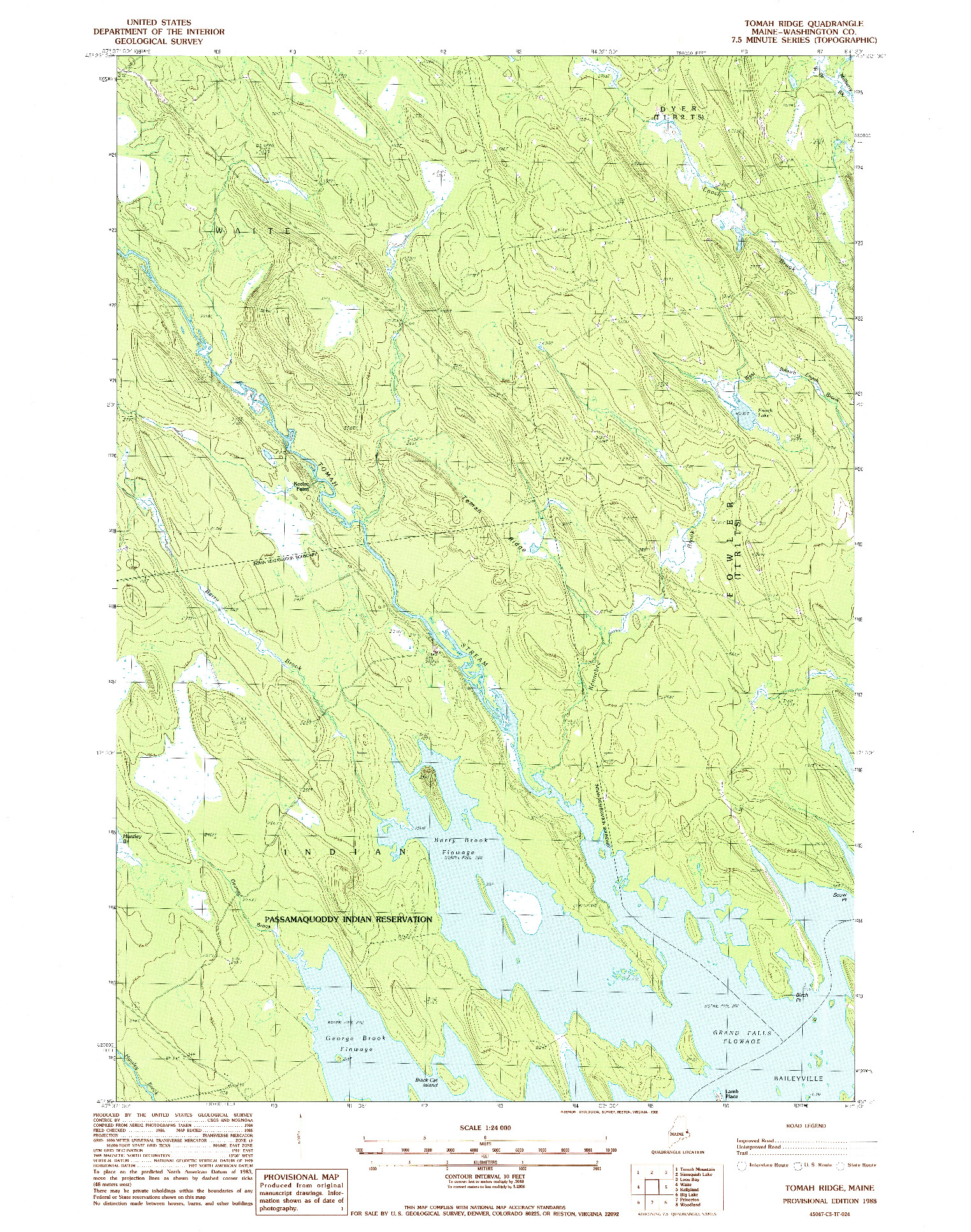 USGS 1:24000-SCALE QUADRANGLE FOR TOMAH RIDGE, ME 1988