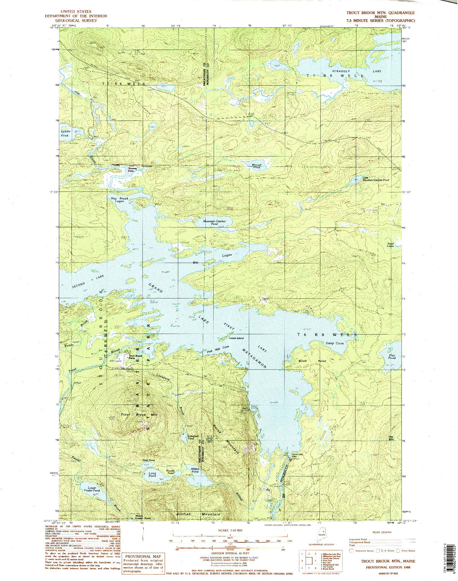 USGS 1:24000-SCALE QUADRANGLE FOR TROUT BROOK MTN, ME 1988