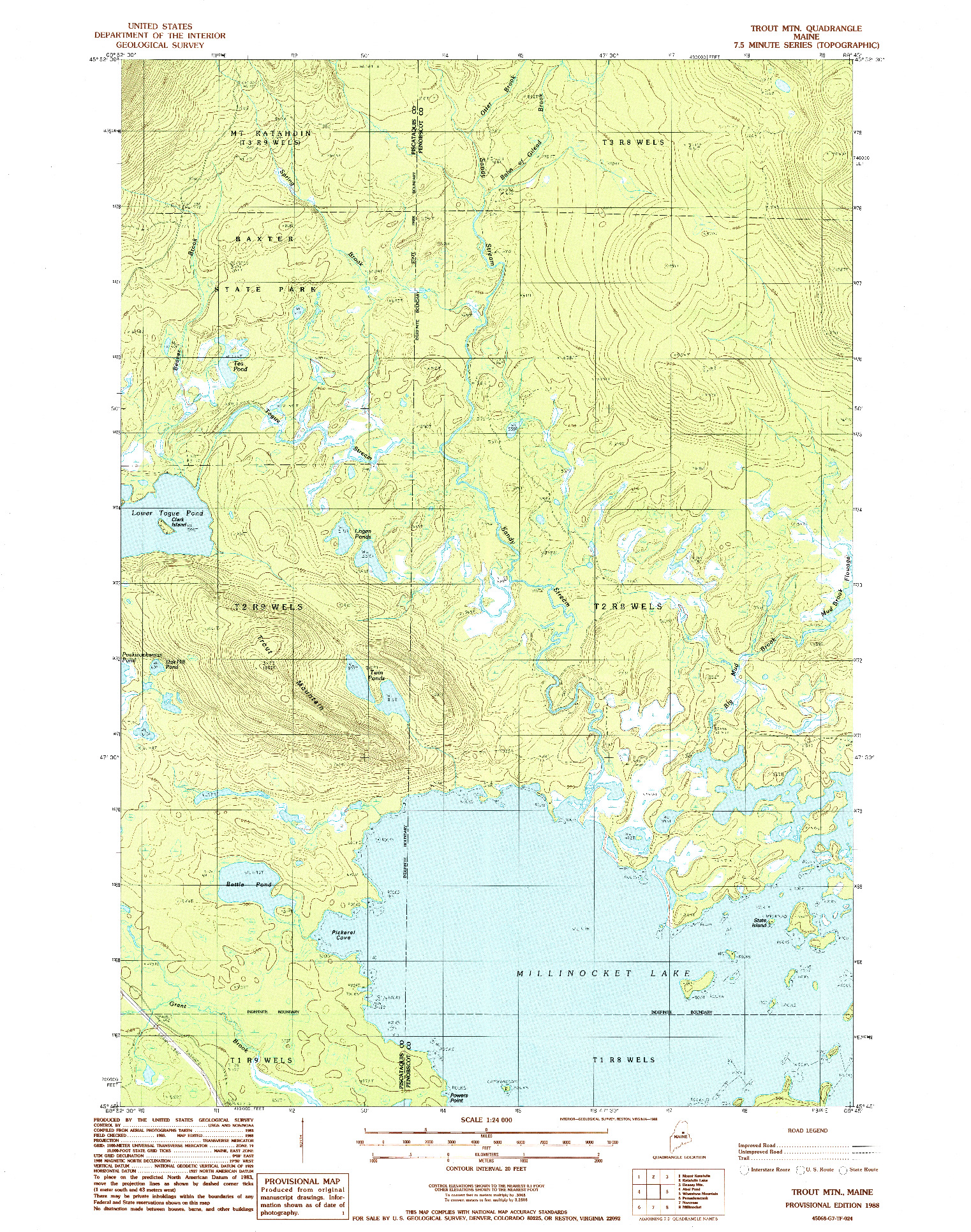 USGS 1:24000-SCALE QUADRANGLE FOR TROUT MTN, ME 1988