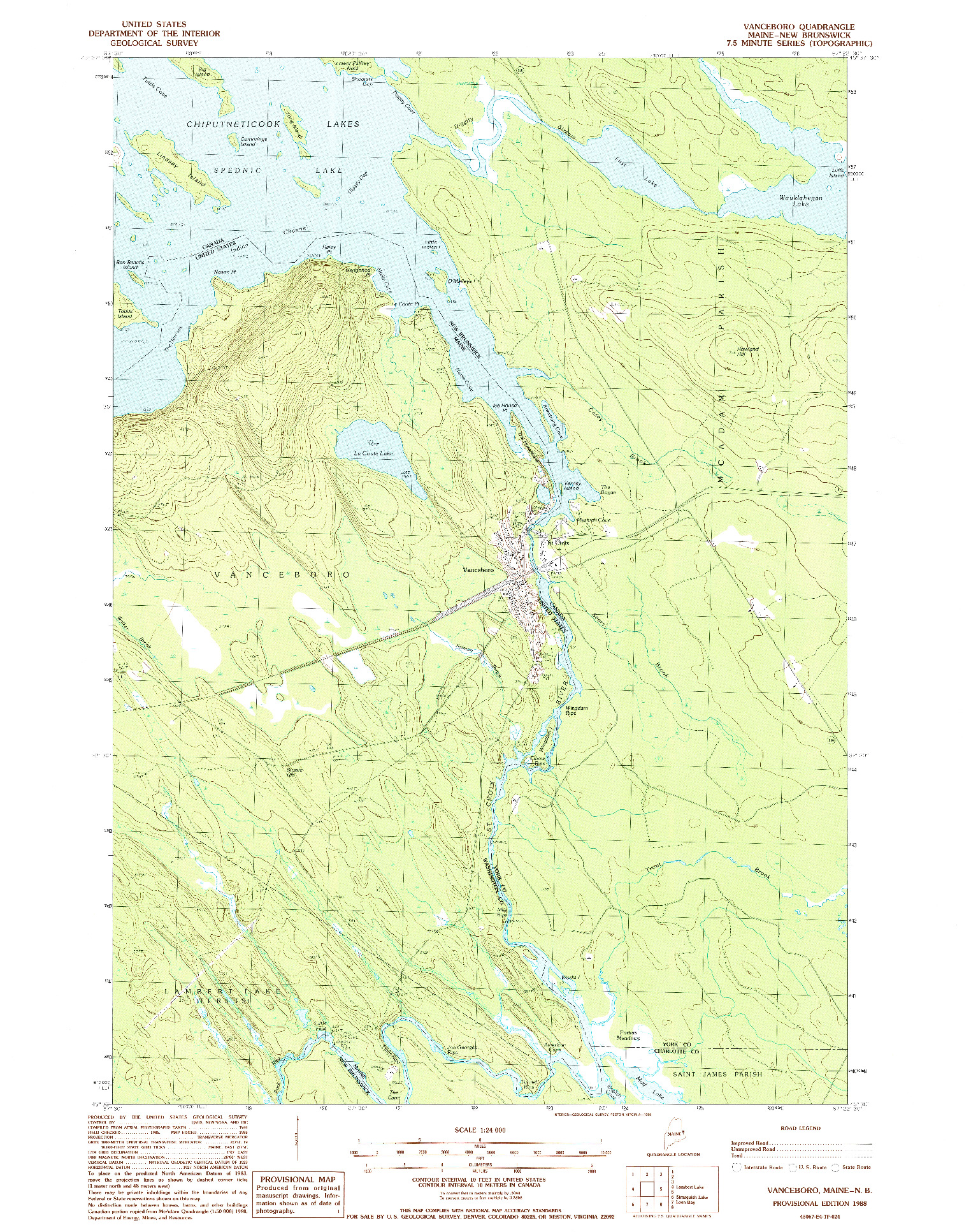 USGS 1:24000-SCALE QUADRANGLE FOR VANCEBORO, ME 1988