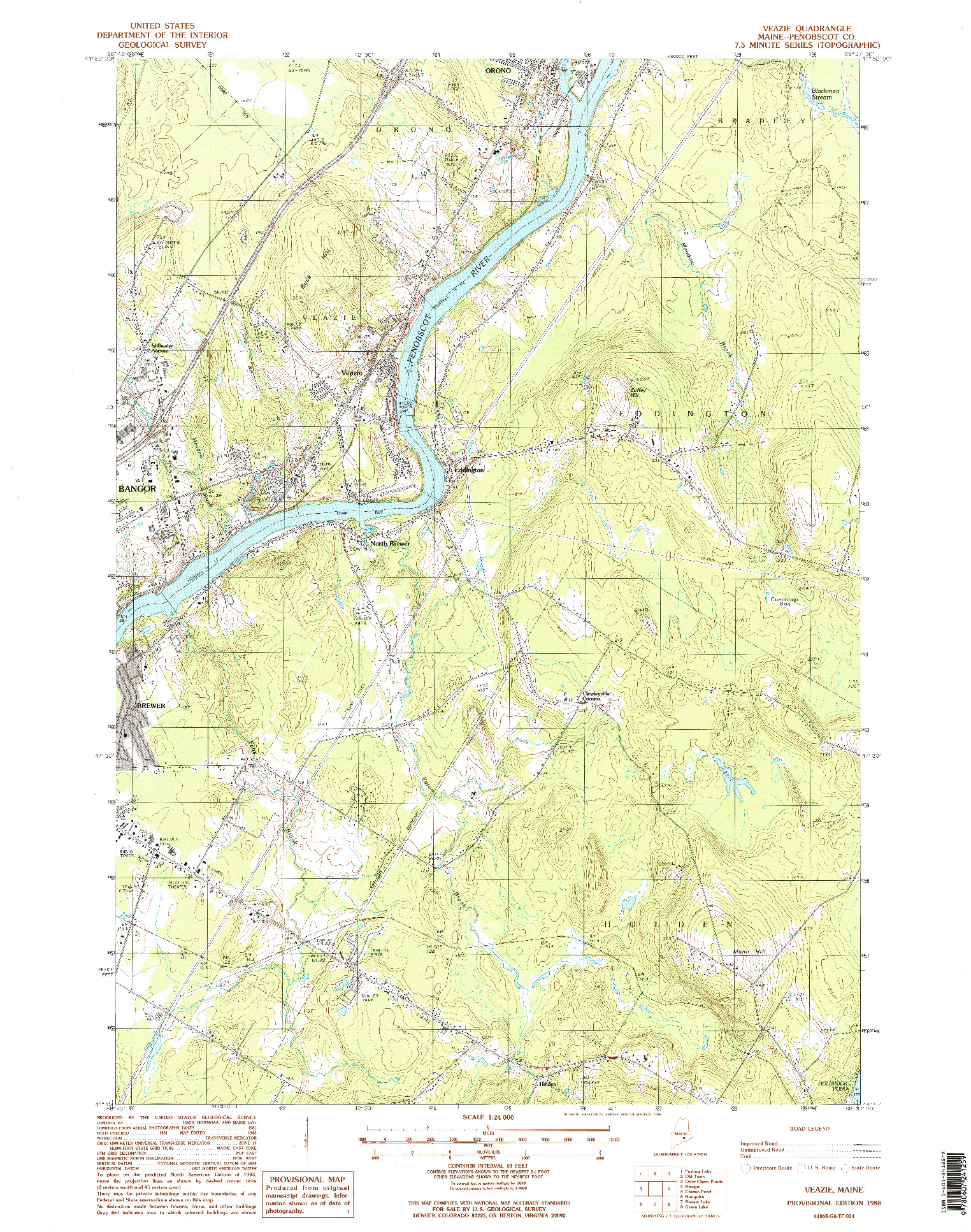 USGS 1:24000-SCALE QUADRANGLE FOR VEAZIE, ME 1988