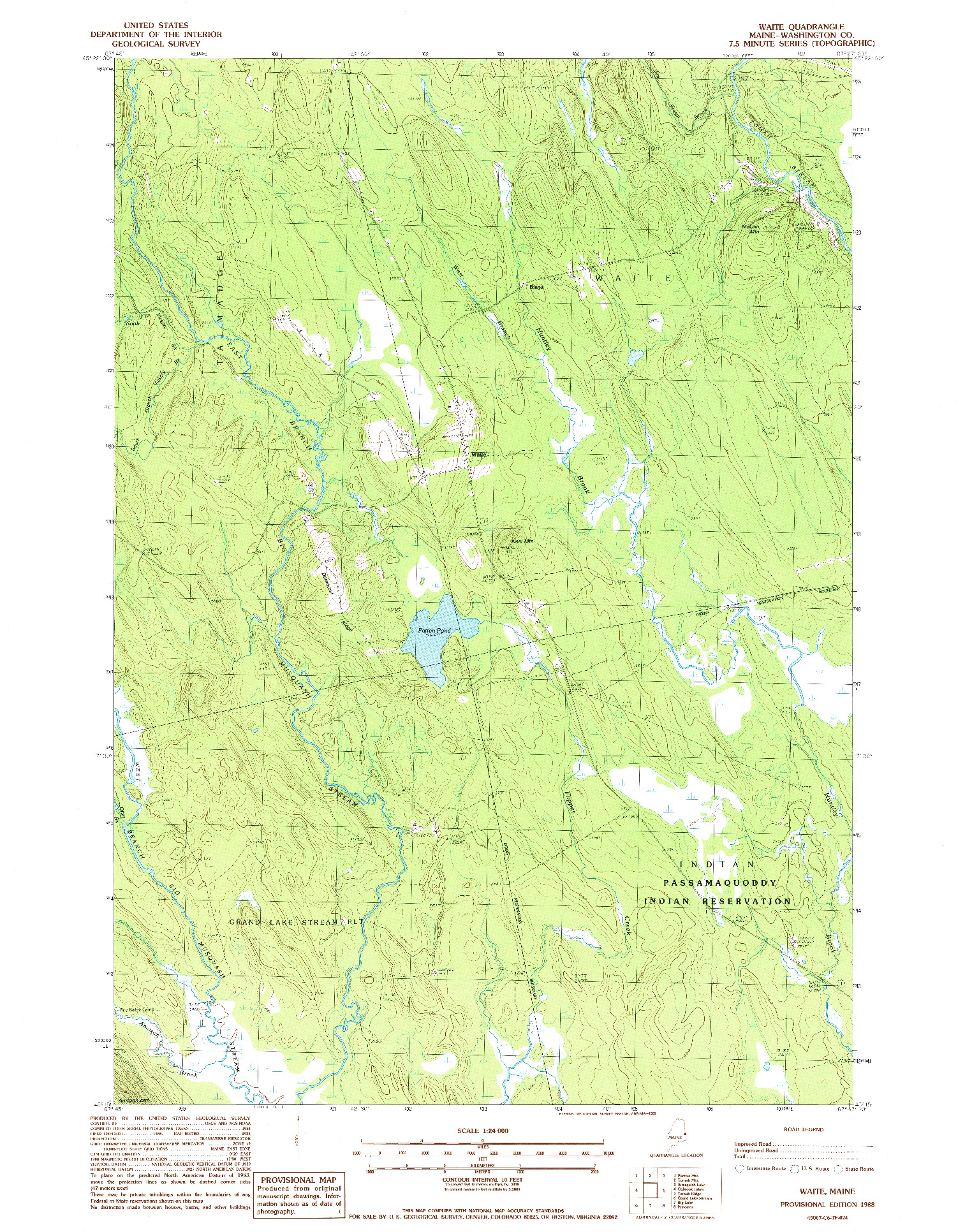 USGS 1:24000-SCALE QUADRANGLE FOR WAITE, ME 1988