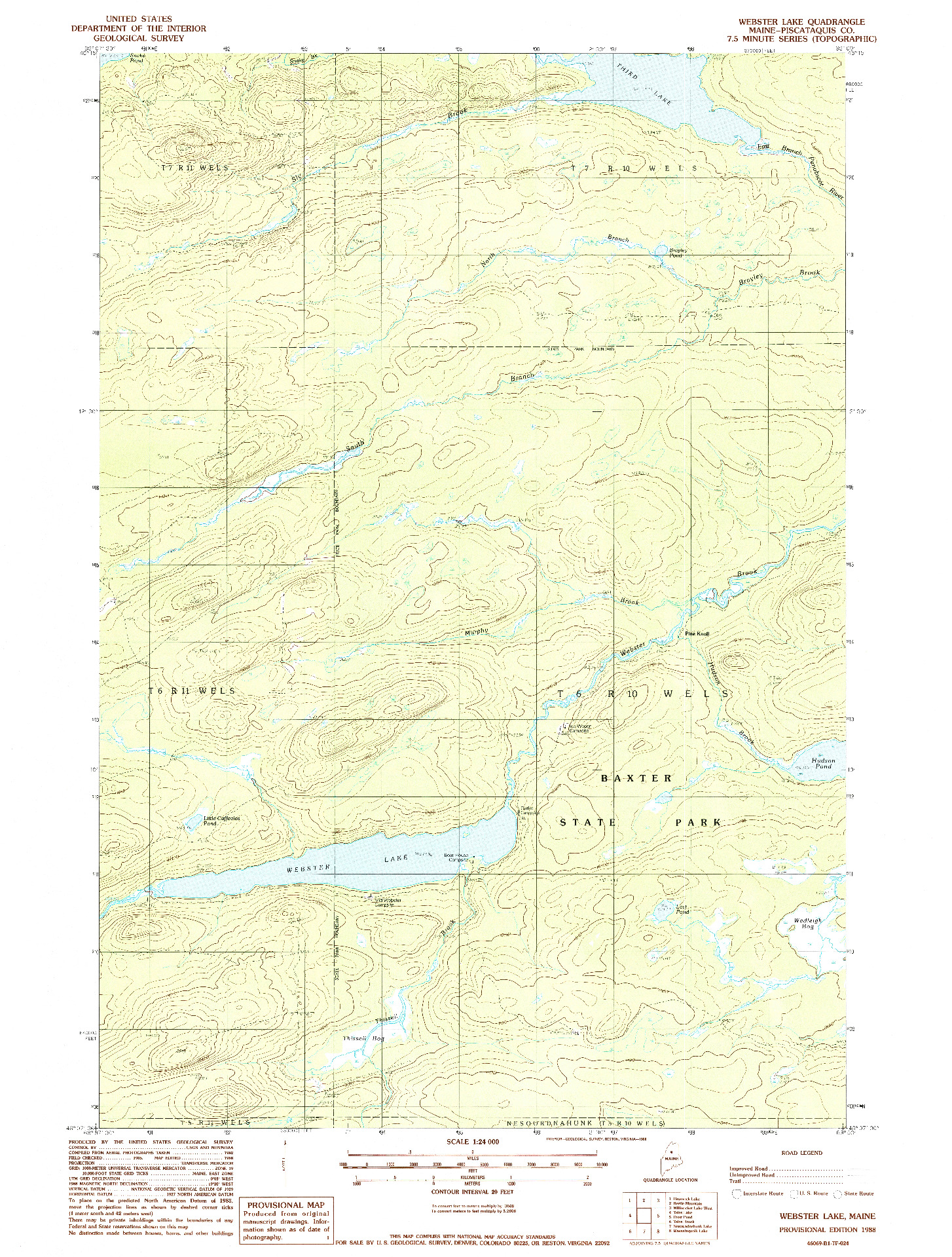 USGS 1:24000-SCALE QUADRANGLE FOR WEBSTER LAKE, ME 1988