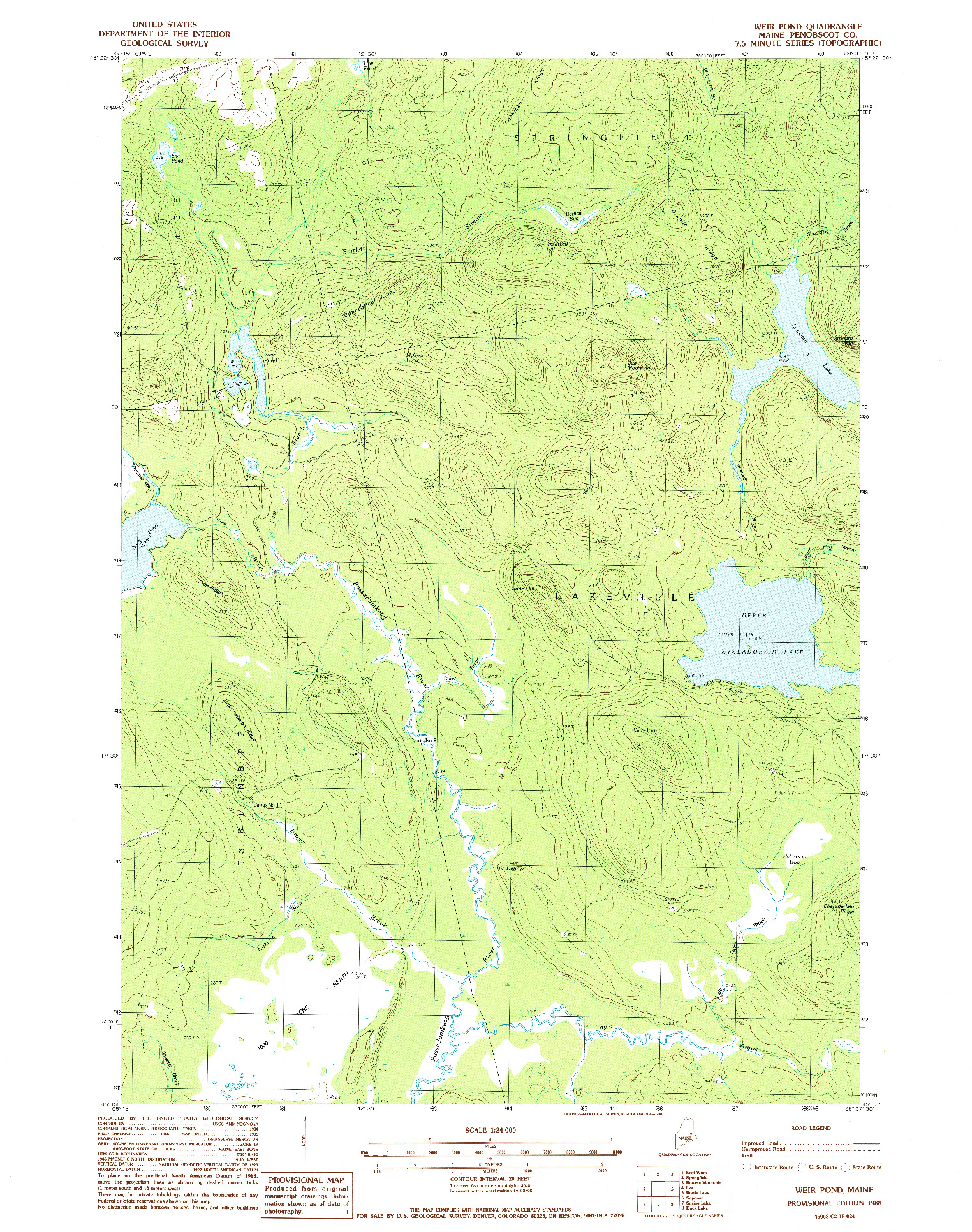 USGS 1:24000-SCALE QUADRANGLE FOR WEIR POND, ME 1988