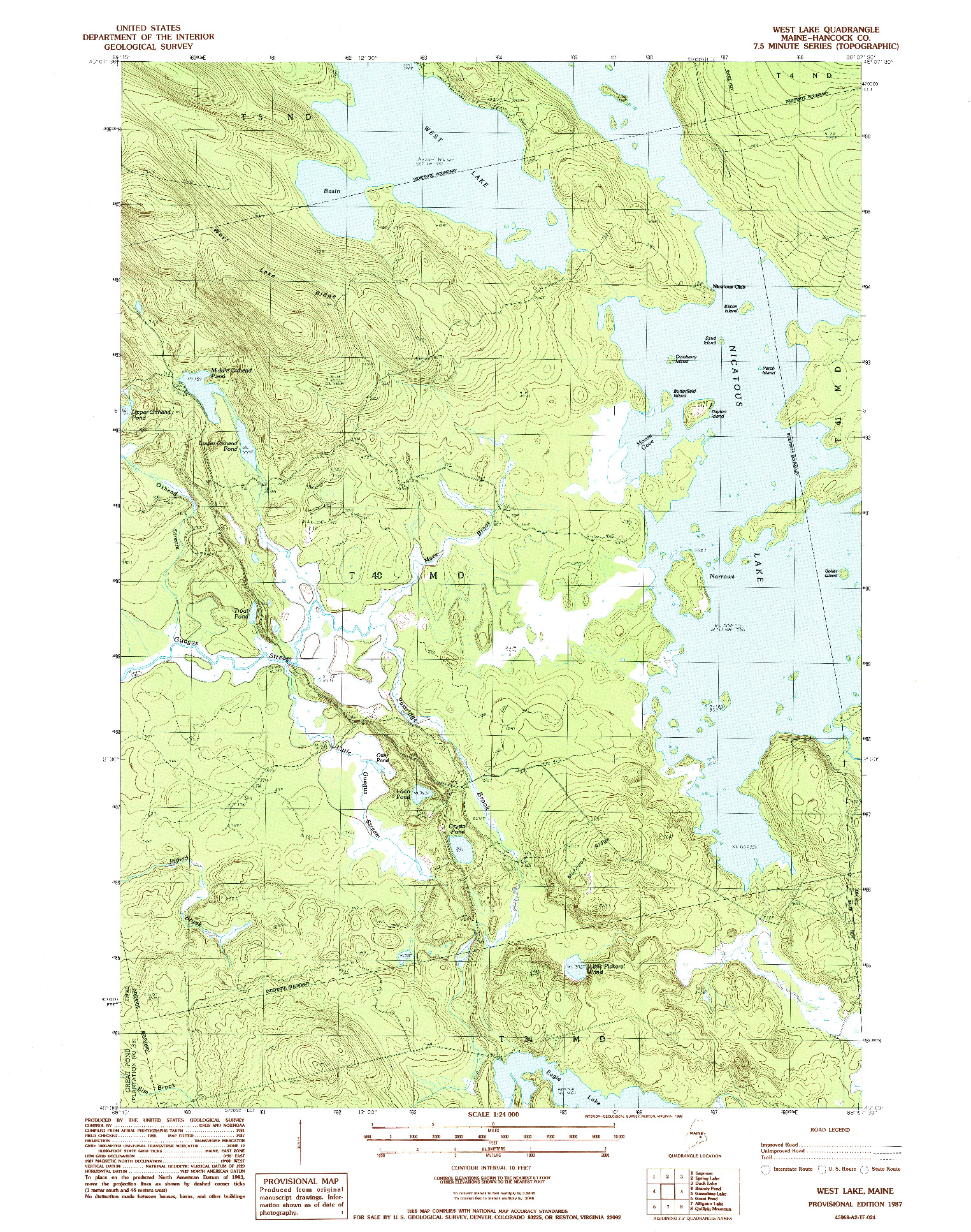 USGS 1:24000-SCALE QUADRANGLE FOR WEST LAKE, ME 1987