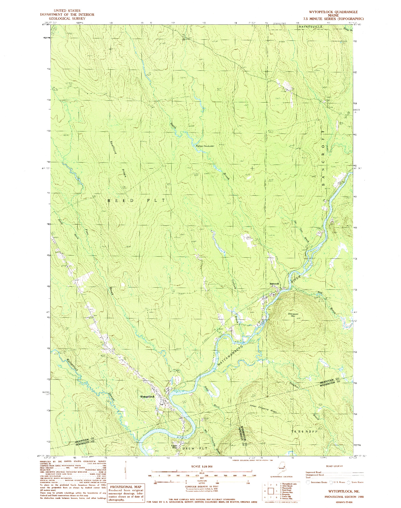 USGS 1:24000-SCALE QUADRANGLE FOR WYTOPITLOCK, ME 1988