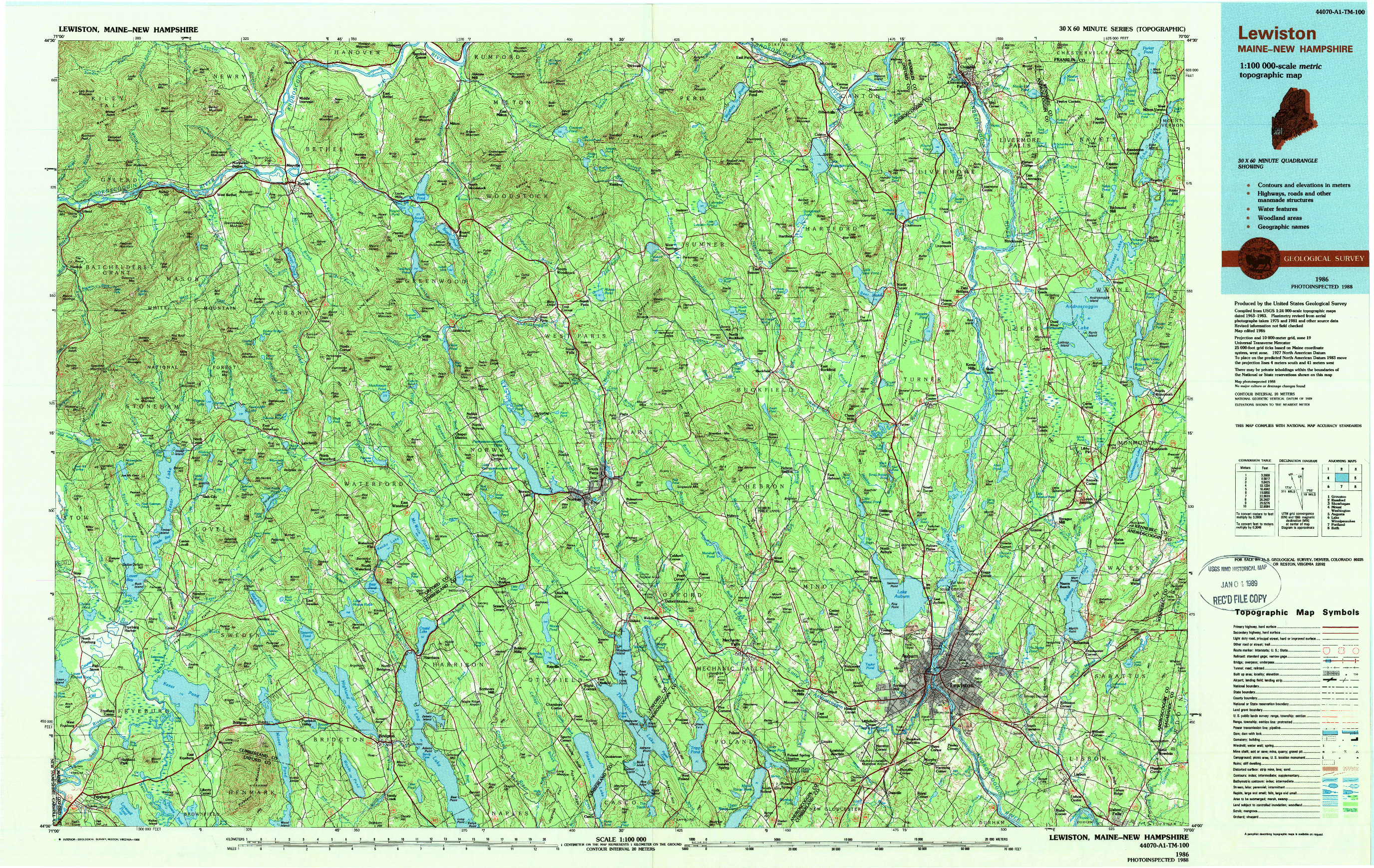 USGS 1:100000-SCALE QUADRANGLE FOR LEWISTON, ME 1986