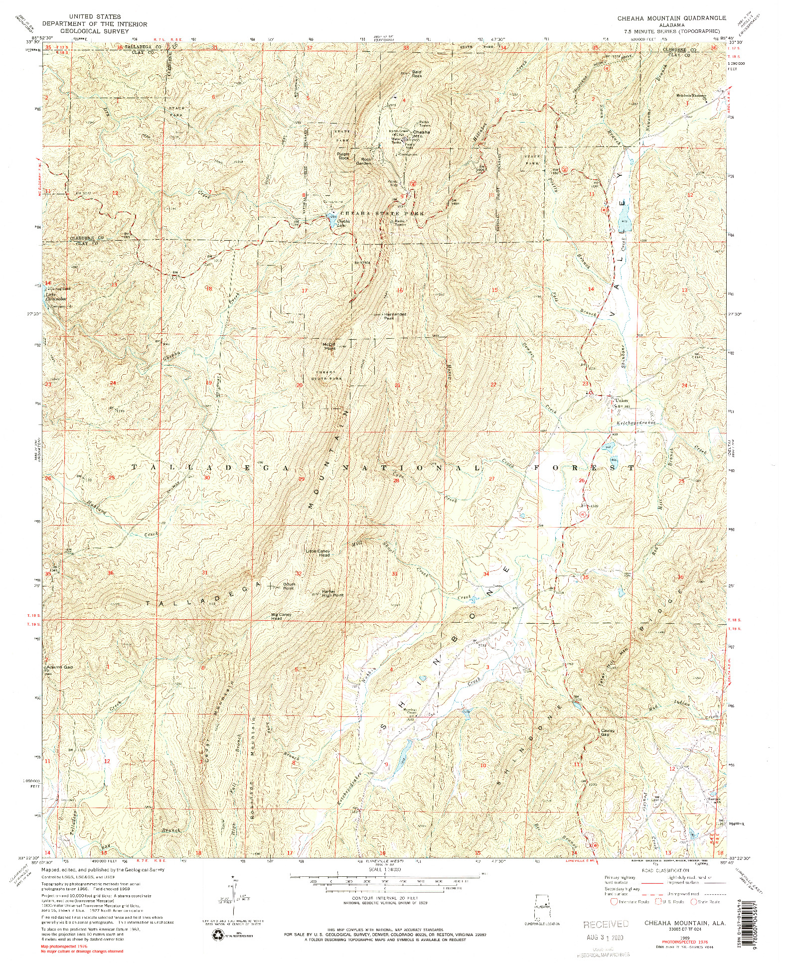 USGS 1:24000-SCALE QUADRANGLE FOR CHEAHA MOUNTAIN, AL 1969