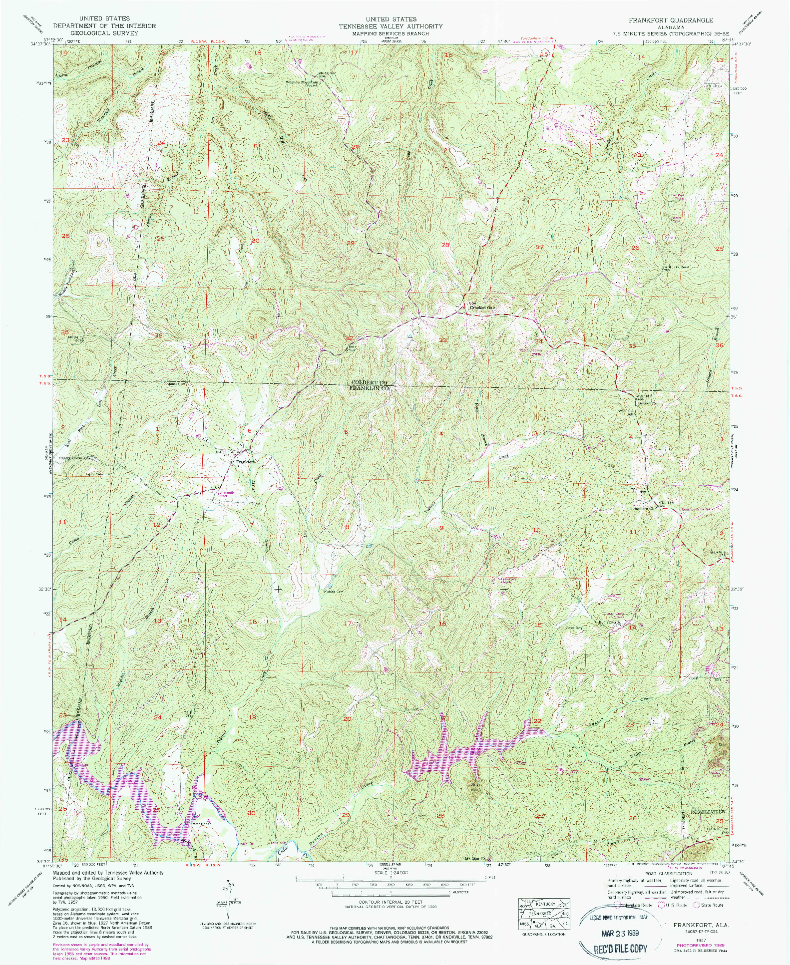 USGS 1:24000-SCALE QUADRANGLE FOR FRANKFORT, AL 1957
