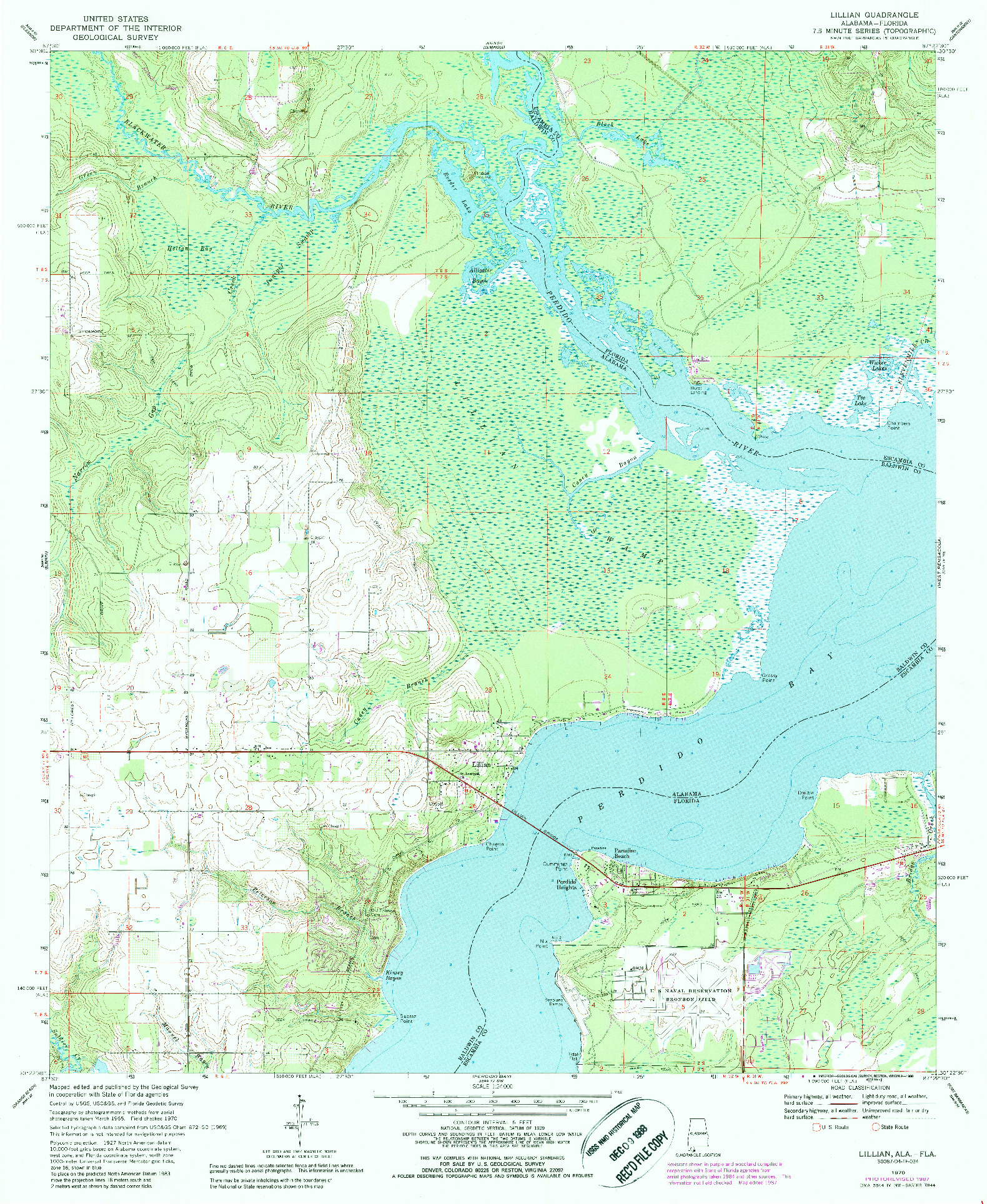 USGS 1:24000-SCALE QUADRANGLE FOR LILLIAN, AL 1970
