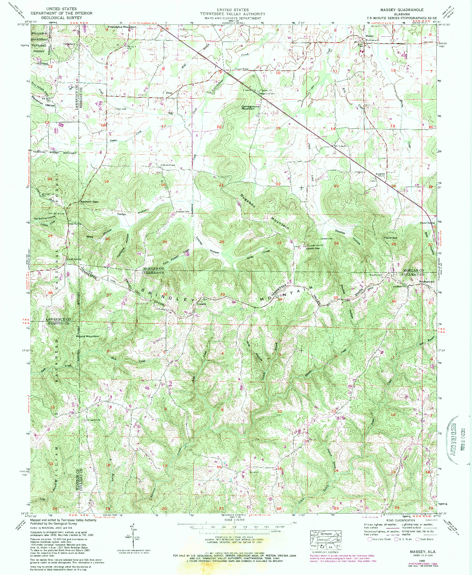 USGS 1:24000-SCALE QUADRANGLE FOR MASSEY, AL 1960