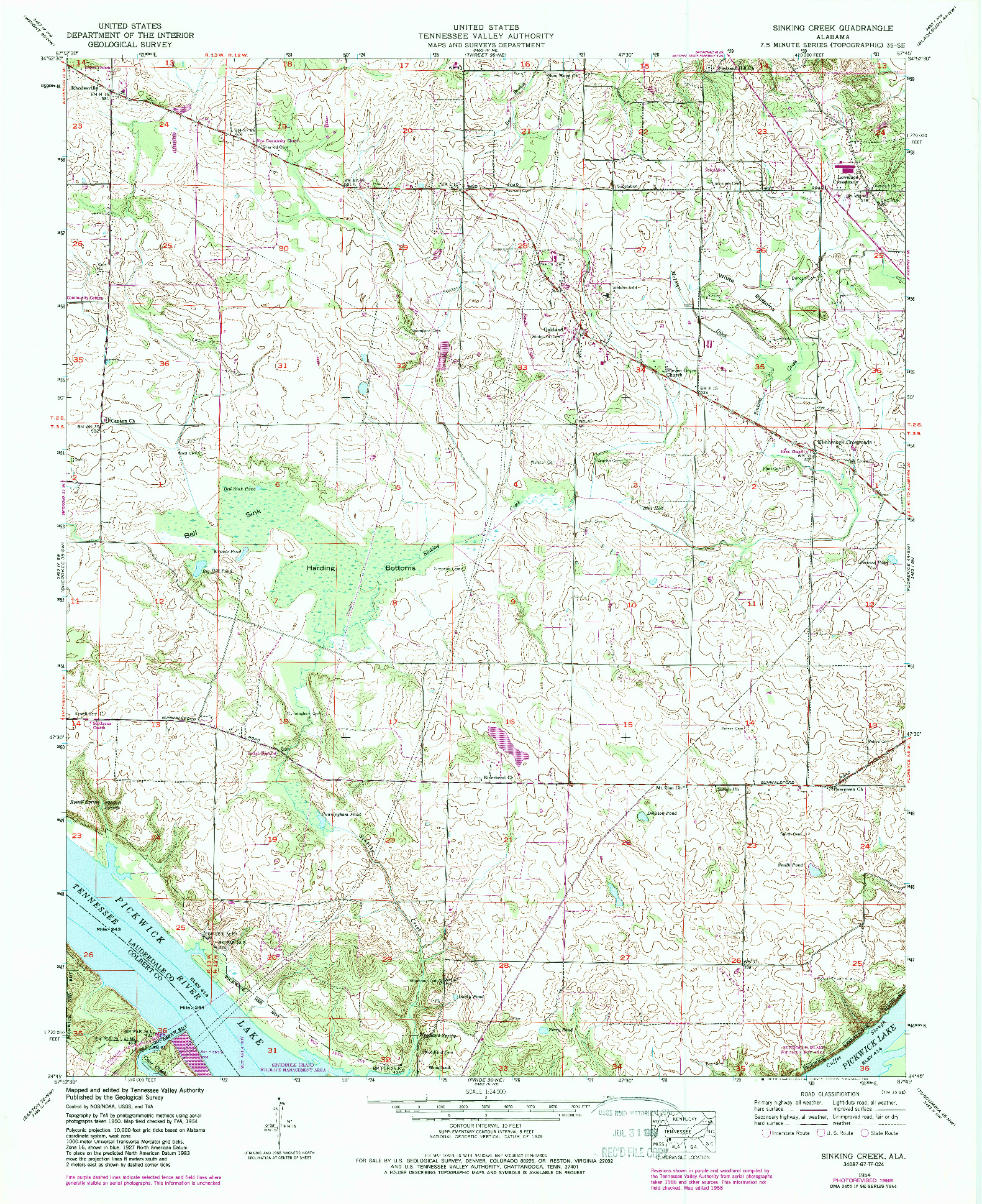 USGS 1:24000-SCALE QUADRANGLE FOR SINKING CREEK, AL 1954
