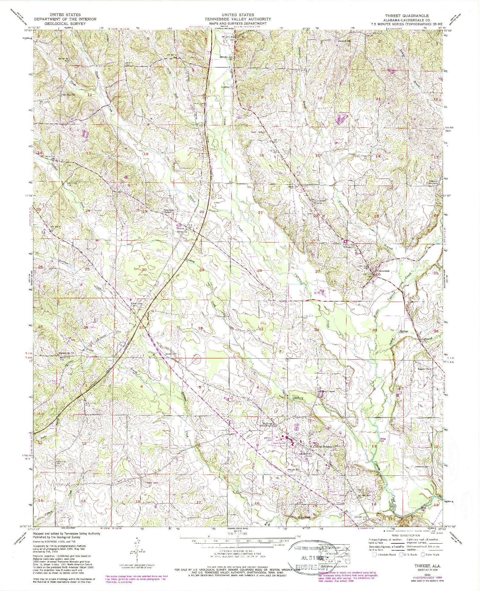 USGS 1:24000-SCALE QUADRANGLE FOR THREET, AL 1954