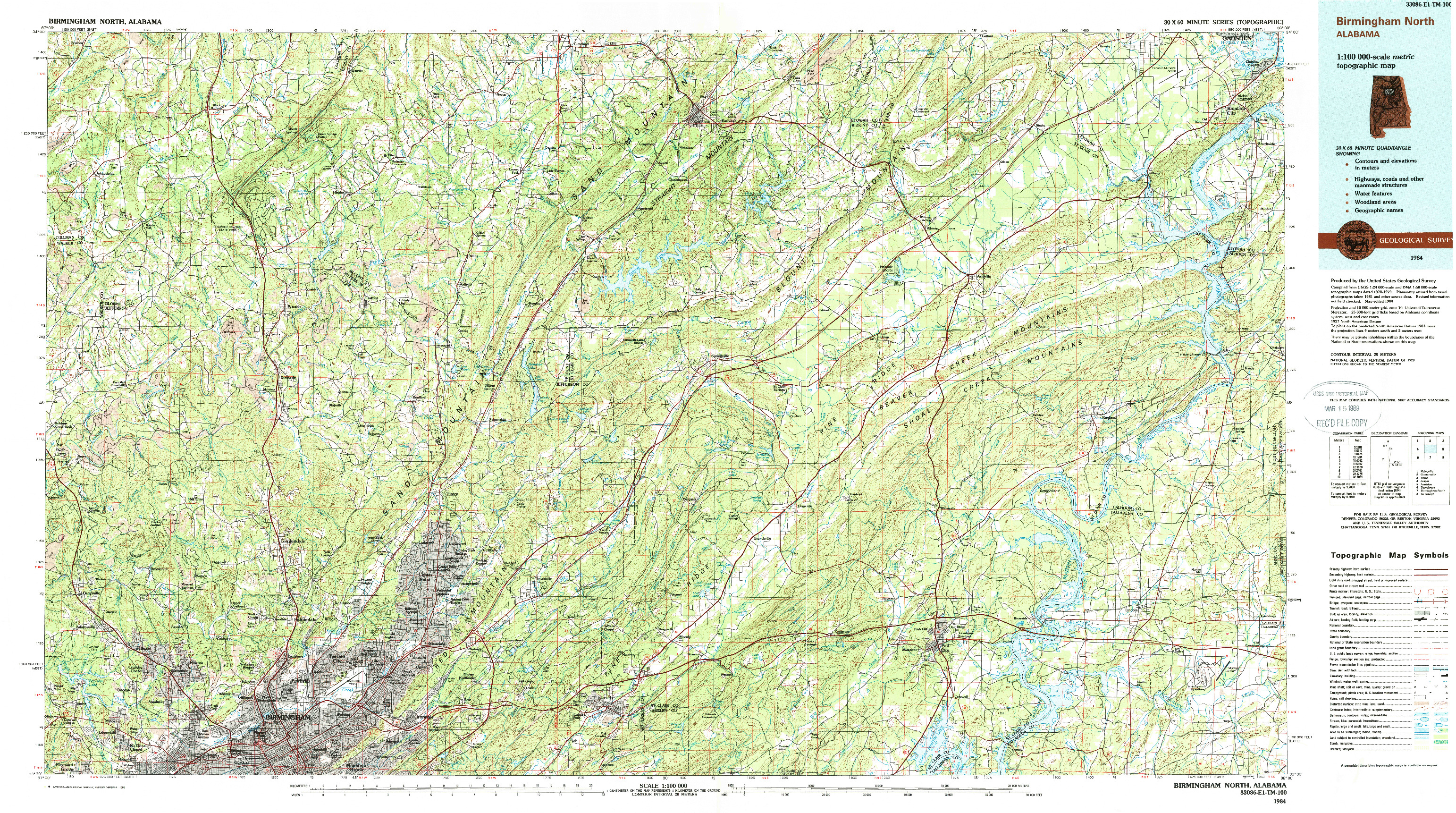 USGS 1:100000-SCALE QUADRANGLE FOR BIRMINGHAM NORTH, AL 1984