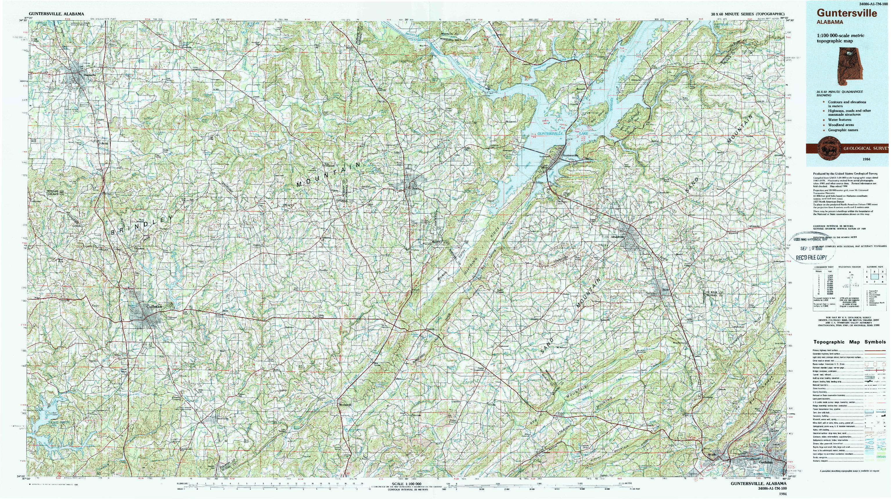USGS 1:100000-SCALE QUADRANGLE FOR GUNTERSVILLE, AL 1984