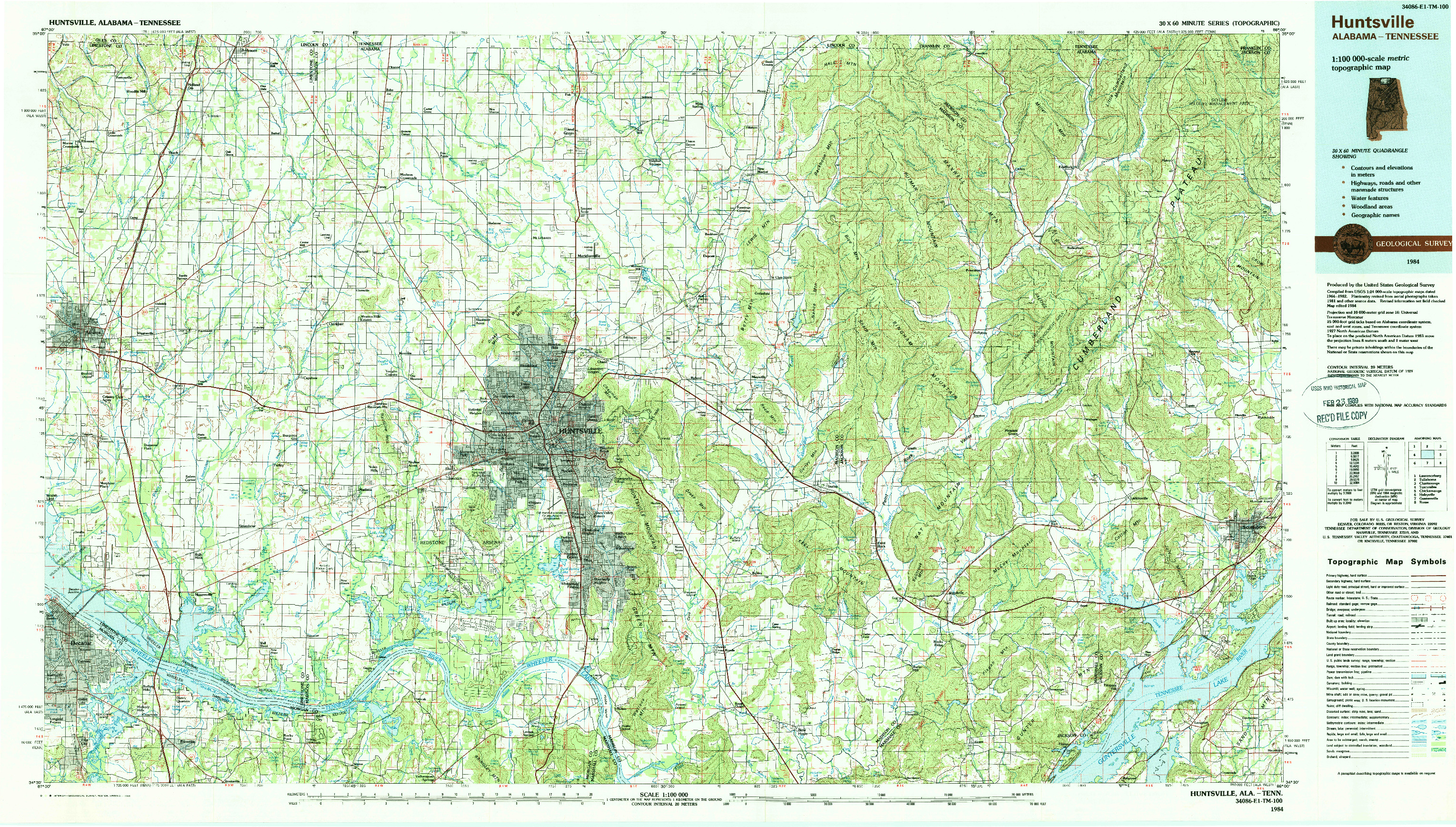 USGS 1:100000-SCALE QUADRANGLE FOR HUNTSVILLE, AL 1984