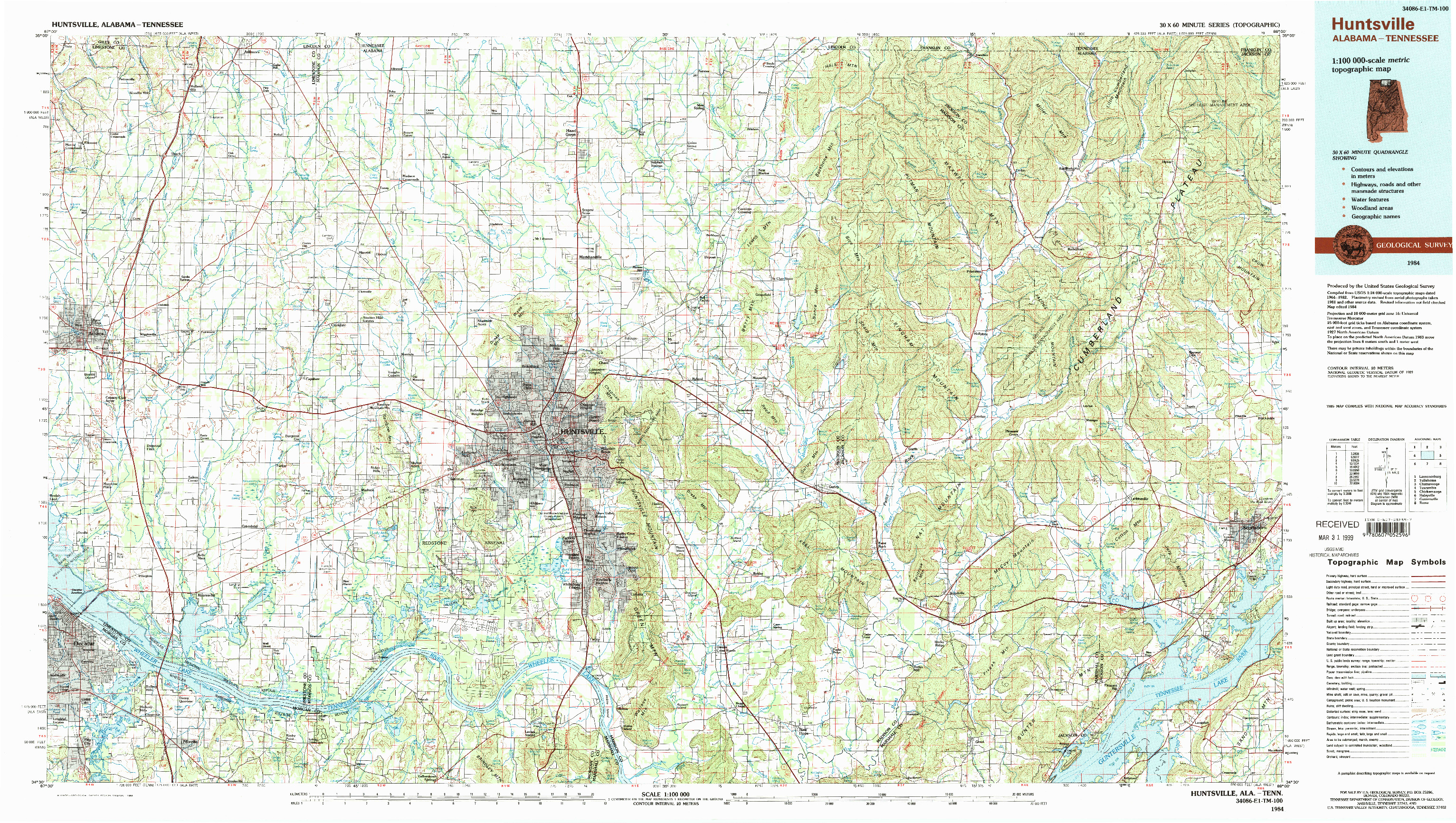 USGS 1:100000-SCALE QUADRANGLE FOR HUNTSVILLE, AL 1984