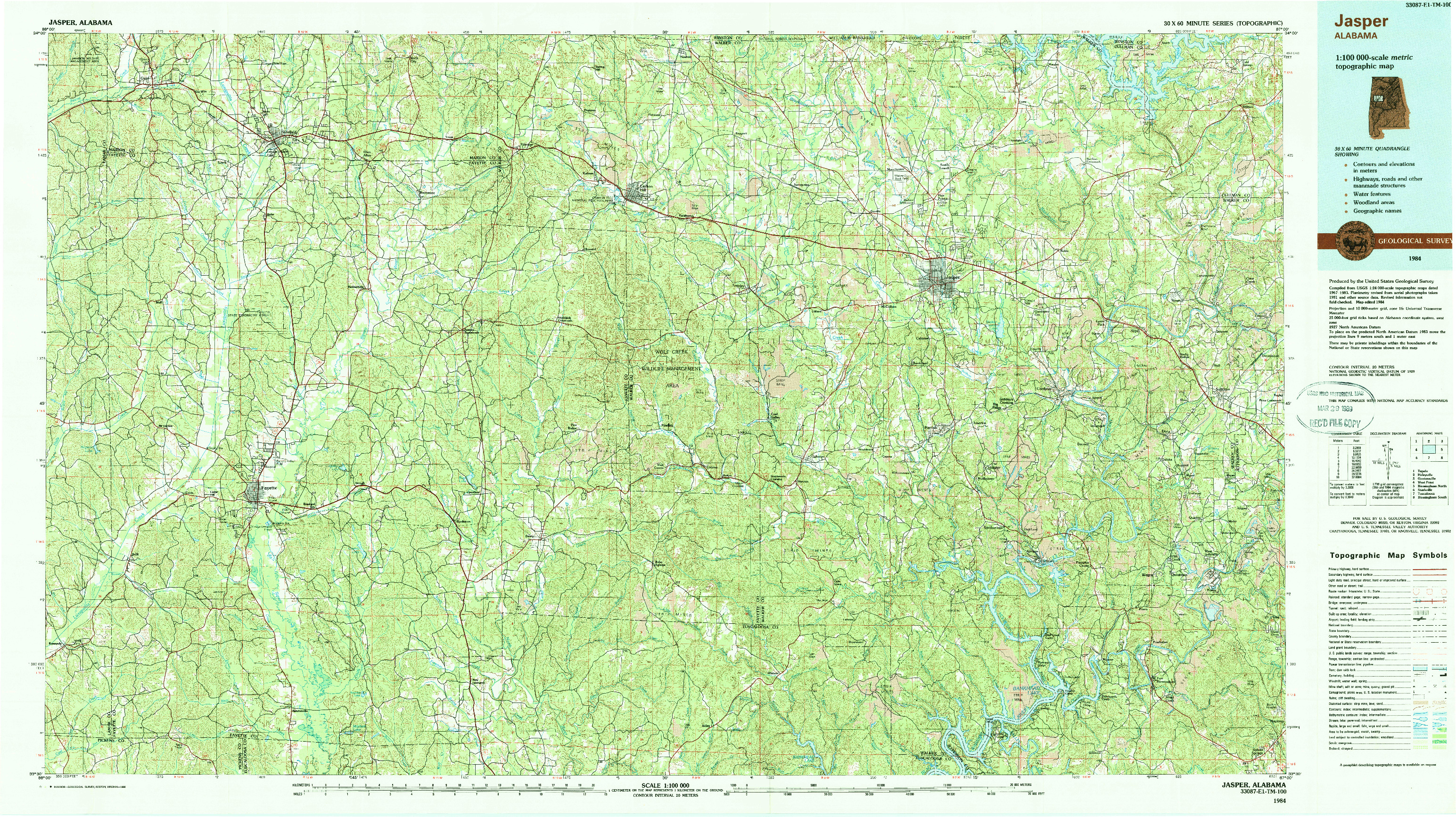 USGS 1:100000-SCALE QUADRANGLE FOR JASPER, AL 1984