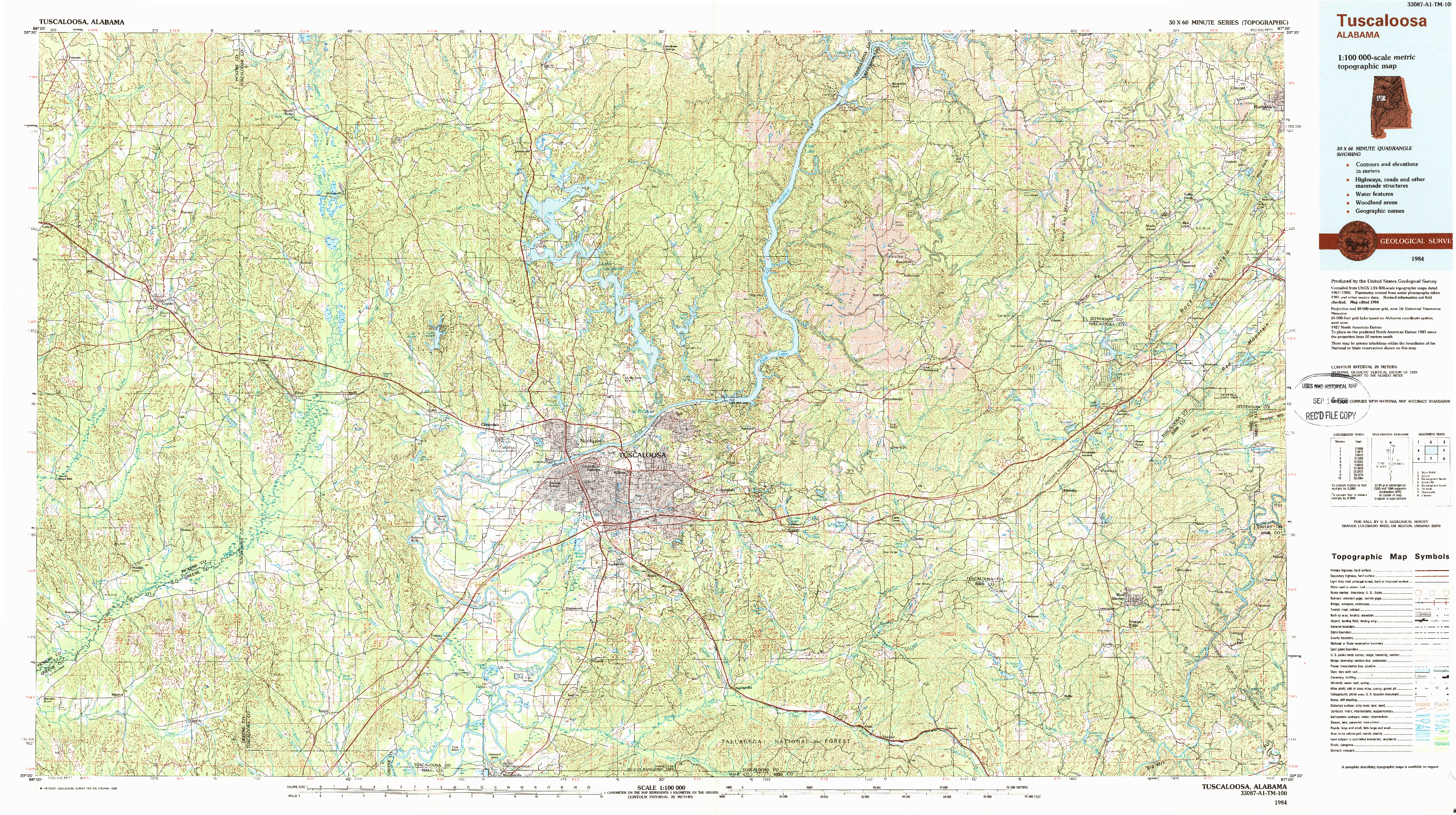 USGS 1:100000-SCALE QUADRANGLE FOR TUSCALOOSA, AL 1984