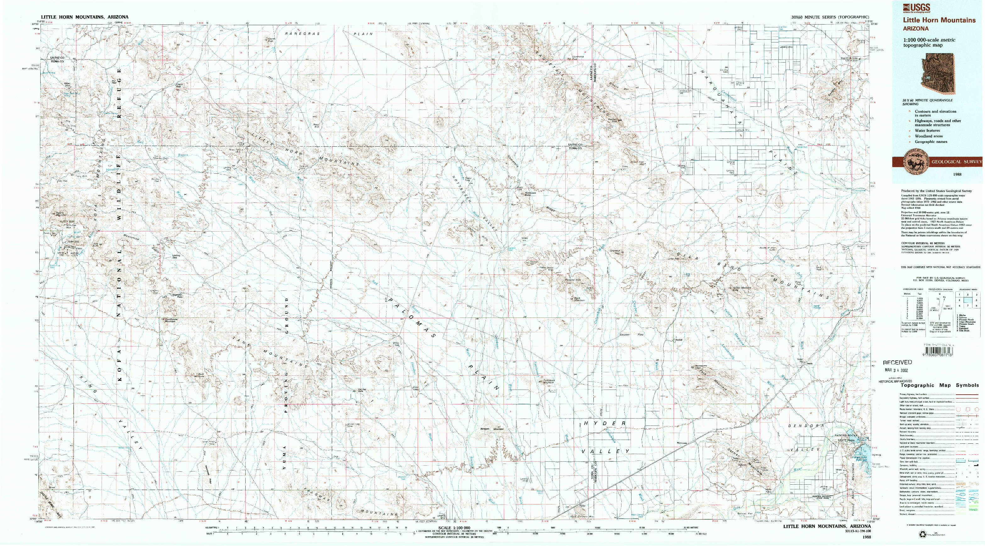 USGS 1:100000-SCALE QUADRANGLE FOR LITTLE HORN MOUNTAINS, AZ 1988