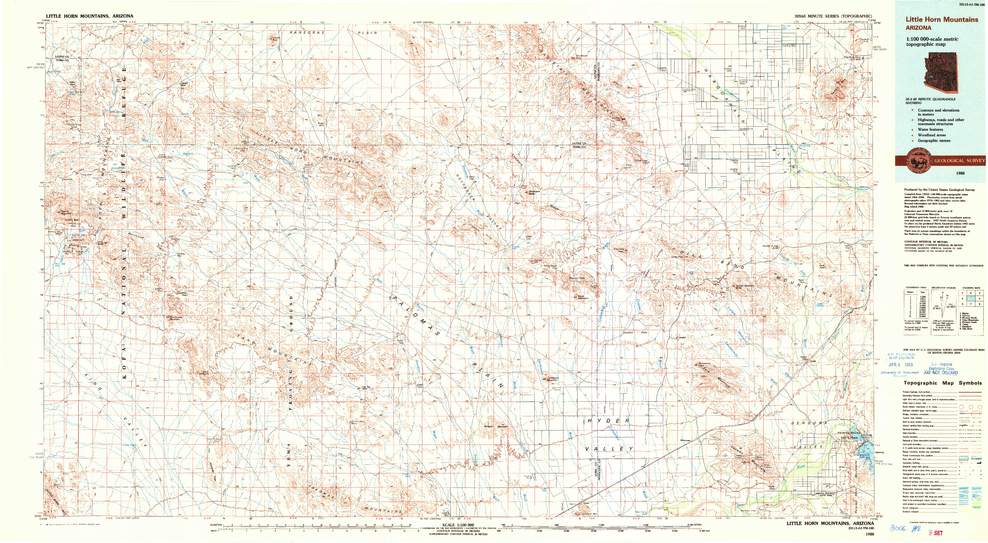 USGS 1:100000-SCALE QUADRANGLE FOR LITTLE HORN MOUNTAINS, AZ 1988
